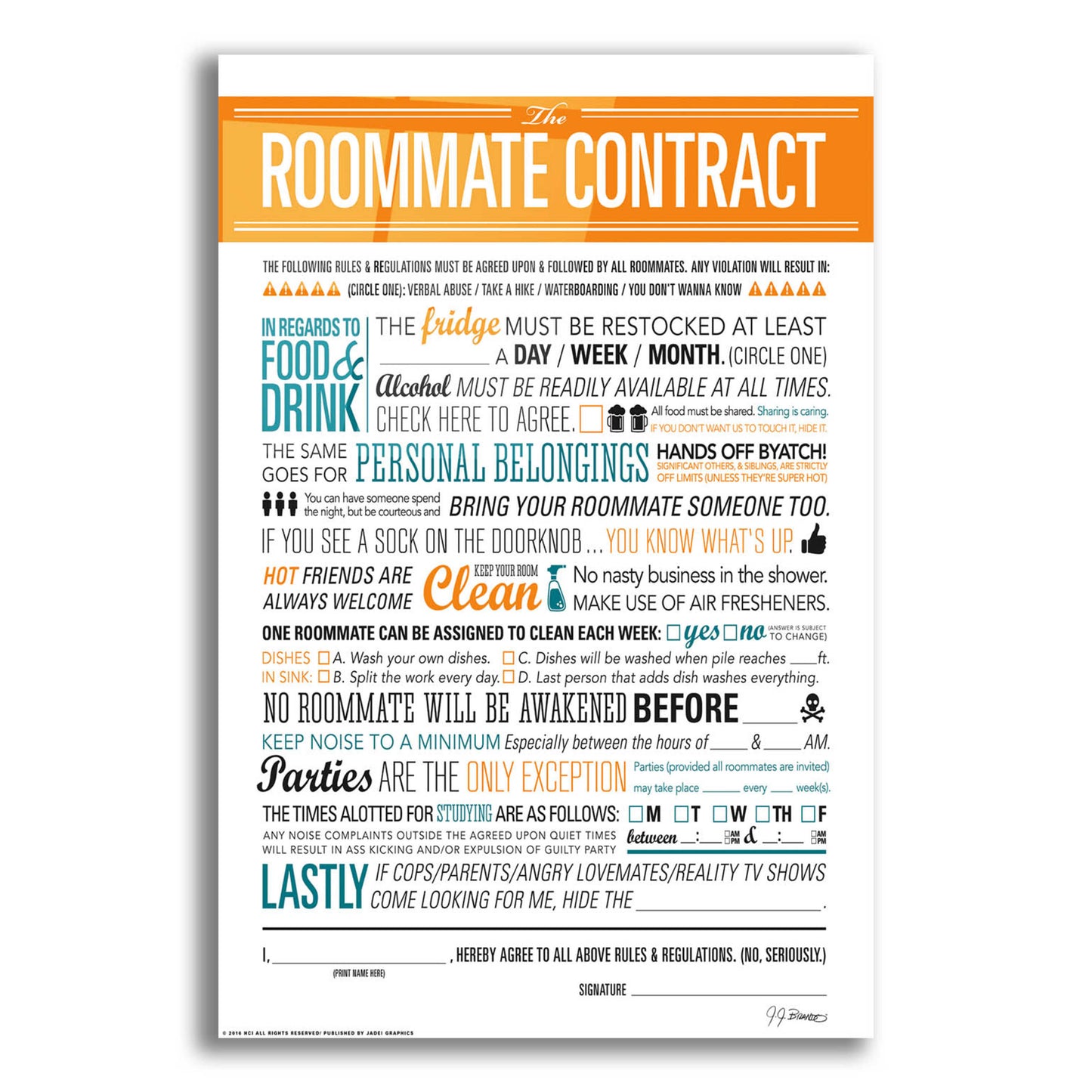 Epic Art 'Roommate Contract' by JJ Brando, Acrylic Glass Wall Art,16x24