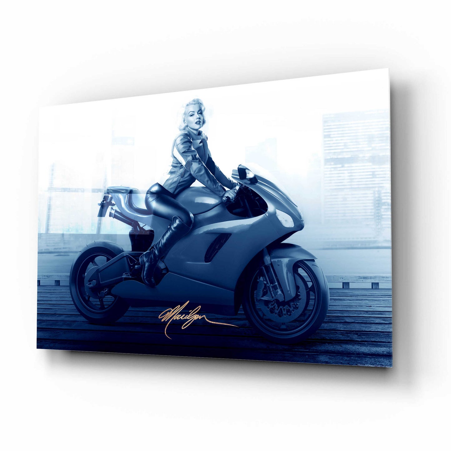 Epic Art 'Marilyn's Ride In Blue' by JJ Brando, Acrylic Glass Wall Art,16x12
