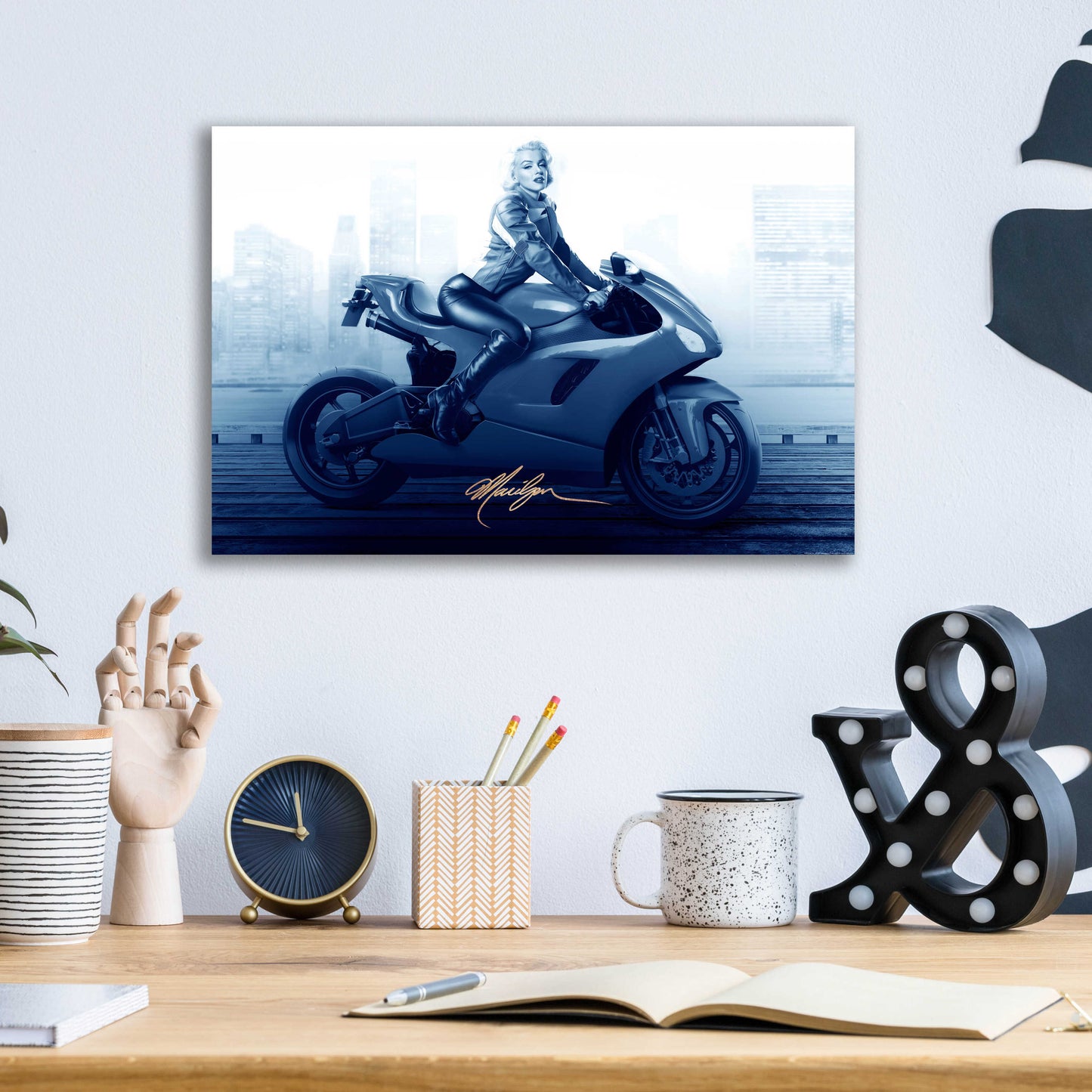 Epic Art 'Marilyn's Ride In Blue' by JJ Brando, Acrylic Glass Wall Art,16x12