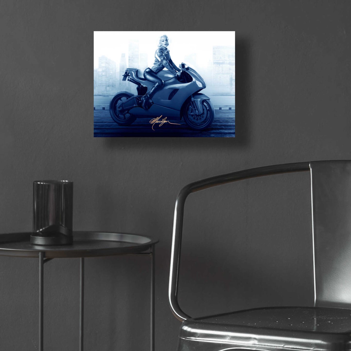Epic Art 'Marilyn's Ride In Blue' by JJ Brando, Acrylic Glass Wall Art,16x12