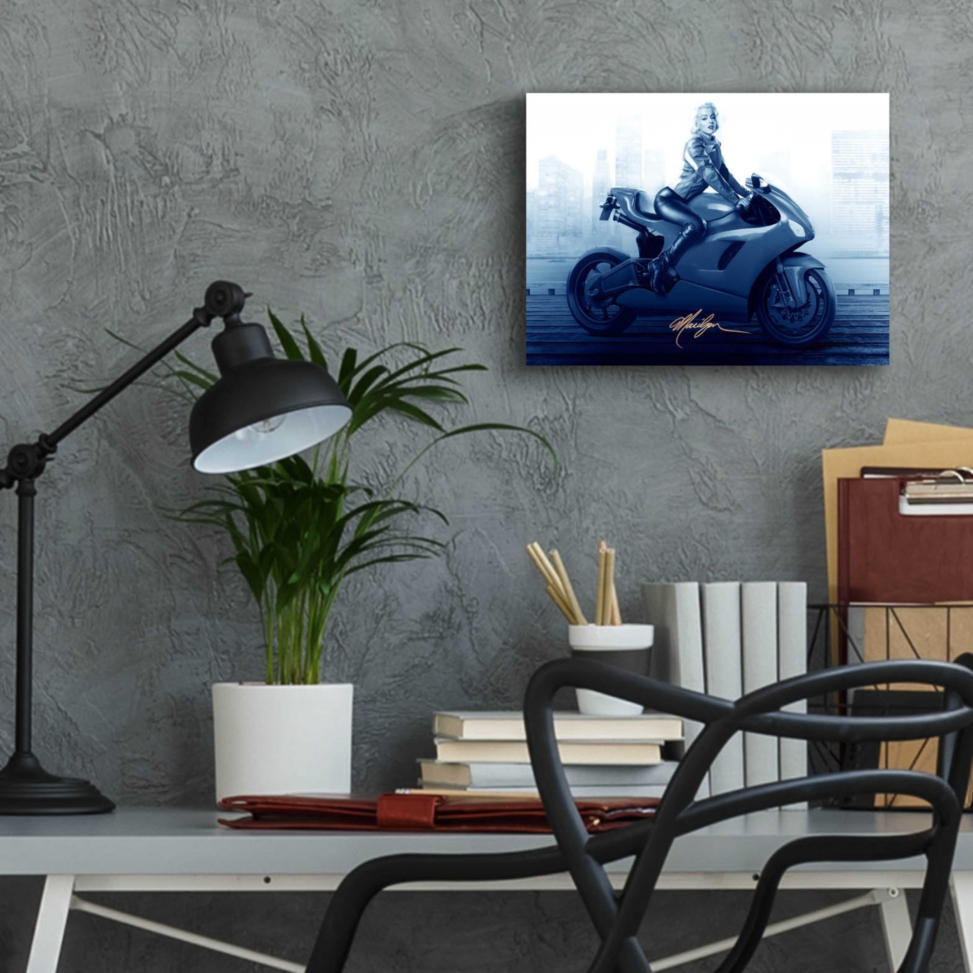 Epic Art 'Marilyn's Ride In Blue' by JJ Brando, Acrylic Glass Wall Art,16x12