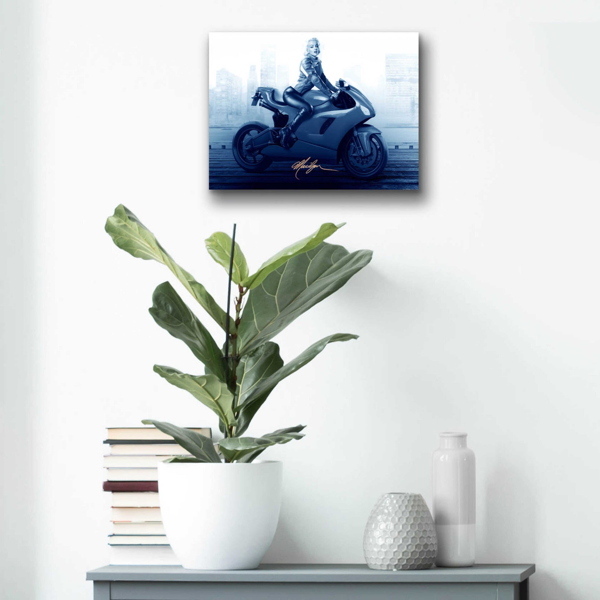 Epic Art 'Marilyn's Ride In Blue' by JJ Brando, Acrylic Glass Wall Art,16x12