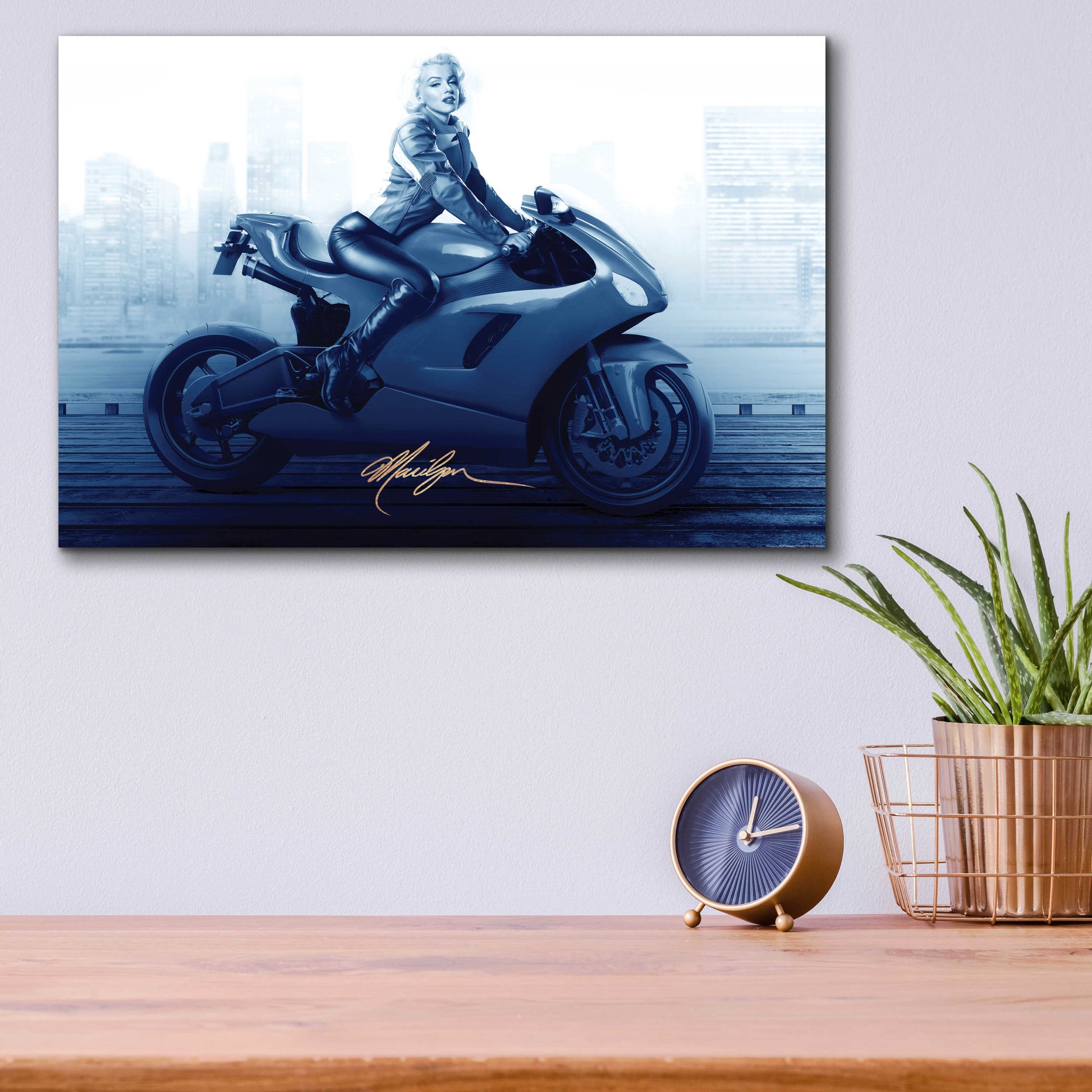 Epic Art 'Marilyn's Ride In Blue' by JJ Brando, Acrylic Glass Wall Art,16x12