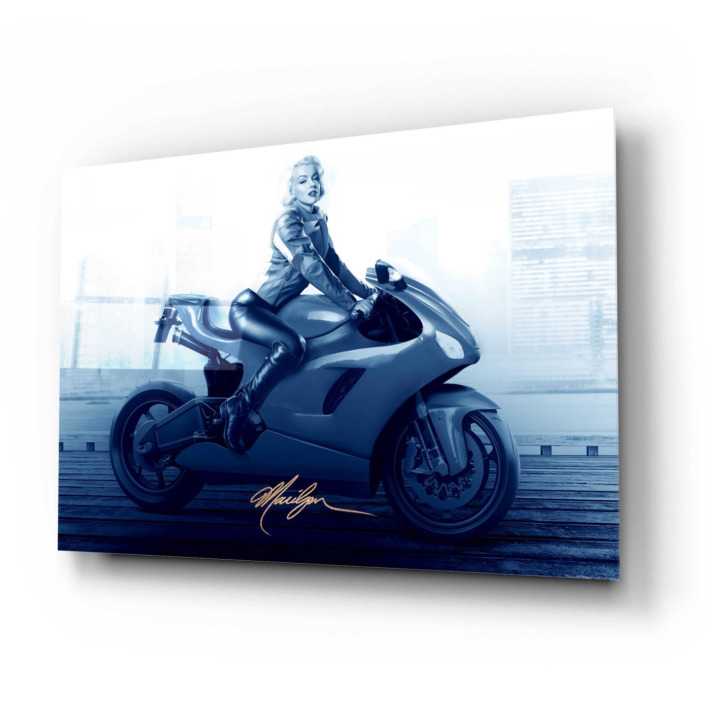 Epic Art 'Marilyn's Ride In Blue' by JJ Brando, Acrylic Glass Wall Art,24x16