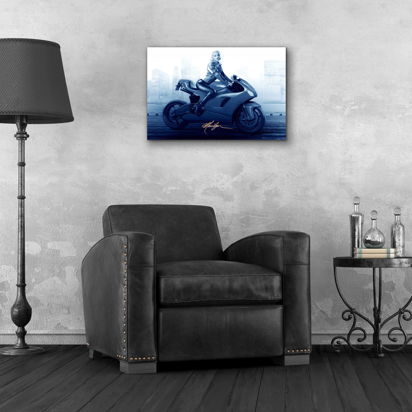 Epic Art 'Marilyn's Ride In Blue' by JJ Brando, Acrylic Glass Wall Art,24x16