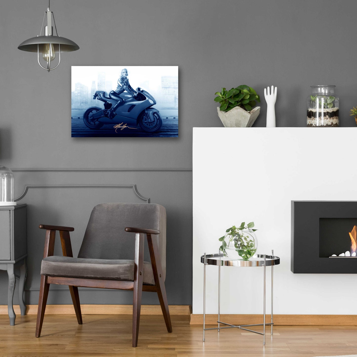 Epic Art 'Marilyn's Ride In Blue' by JJ Brando, Acrylic Glass Wall Art,24x16