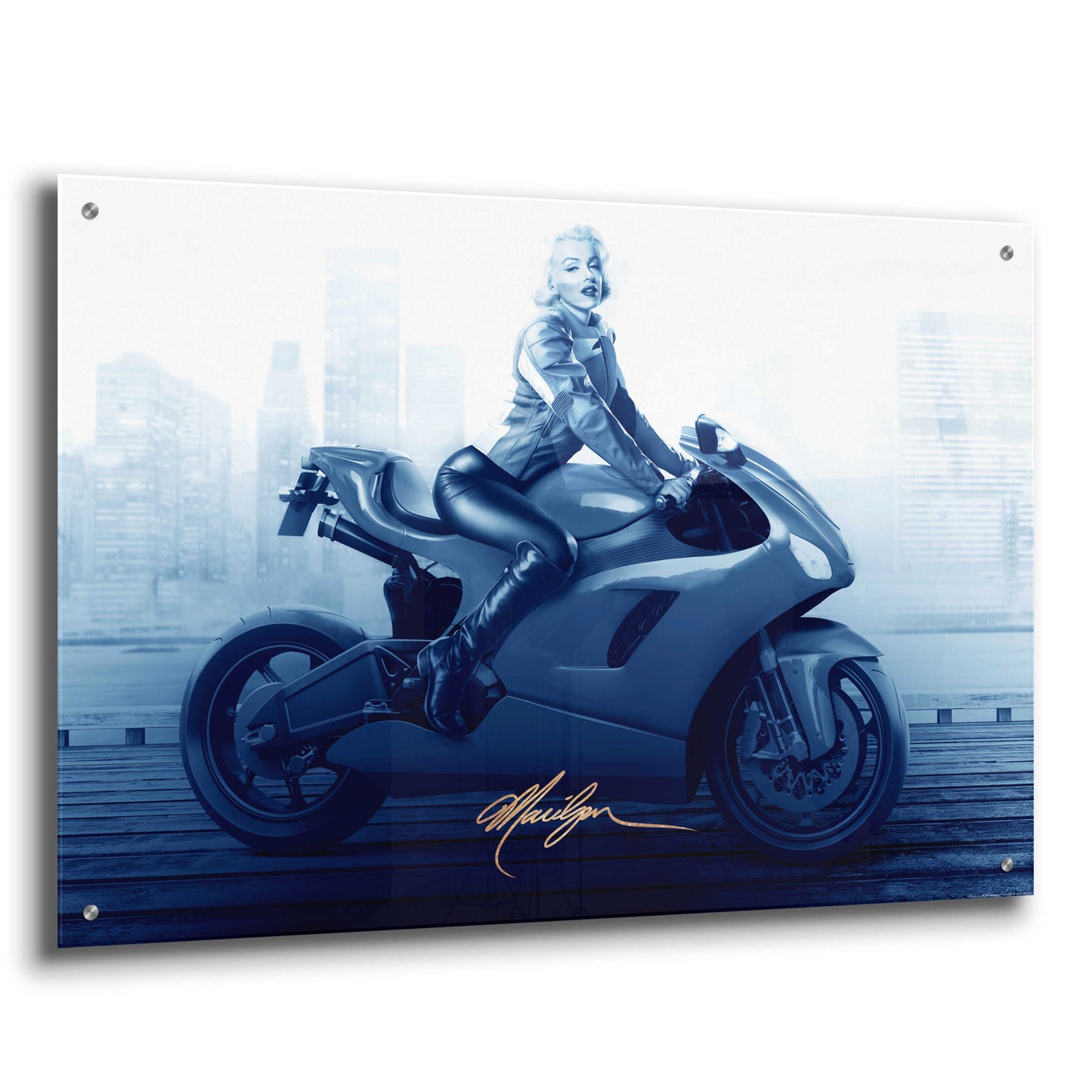 Epic Art 'Marilyn's Ride In Blue' by JJ Brando, Acrylic Glass Wall Art,36x24