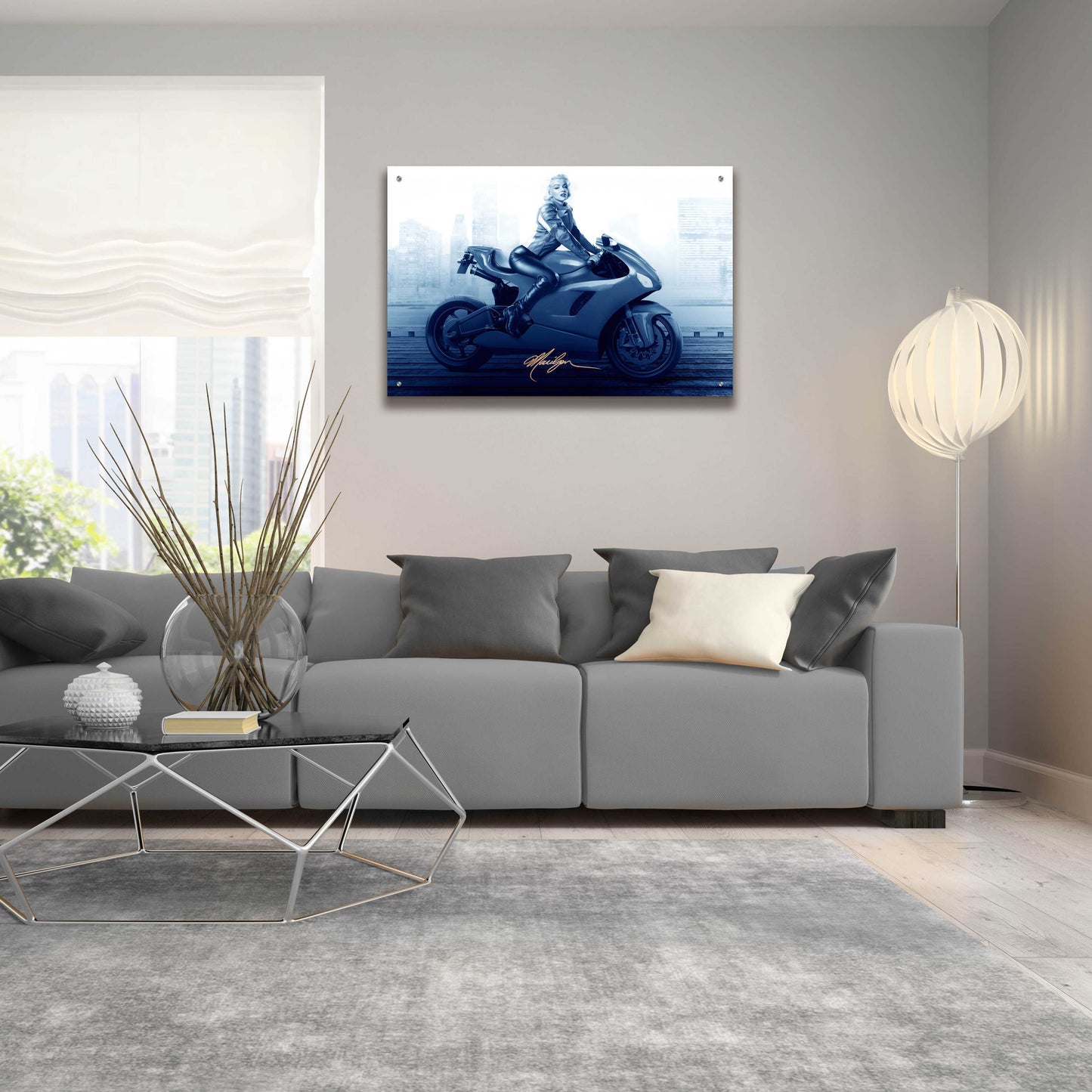 Epic Art 'Marilyn's Ride In Blue' by JJ Brando, Acrylic Glass Wall Art,36x24