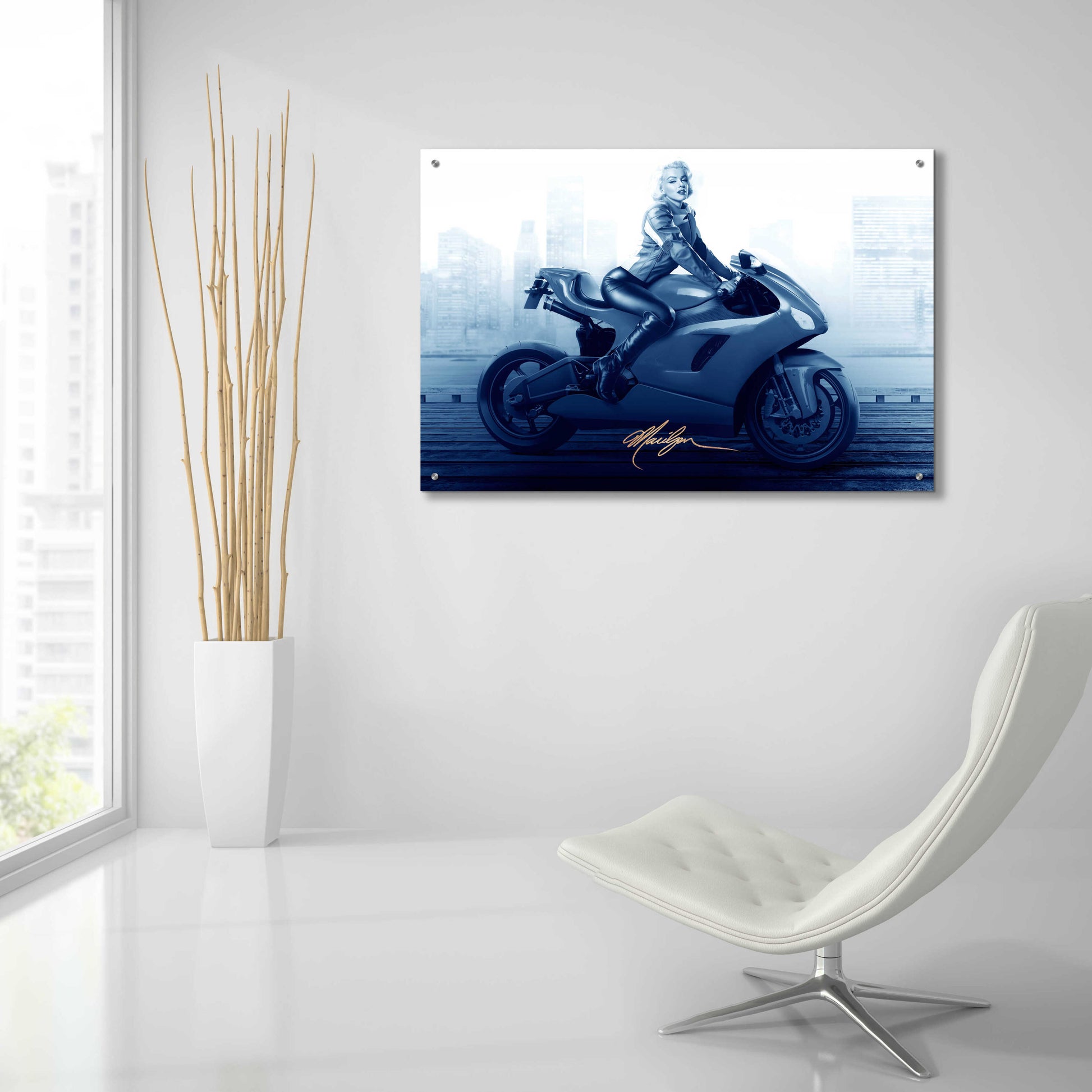 Epic Art 'Marilyn's Ride In Blue' by JJ Brando, Acrylic Glass Wall Art,36x24