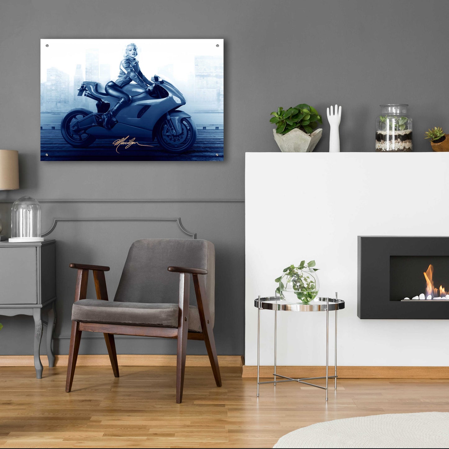 Epic Art 'Marilyn's Ride In Blue' by JJ Brando, Acrylic Glass Wall Art,36x24