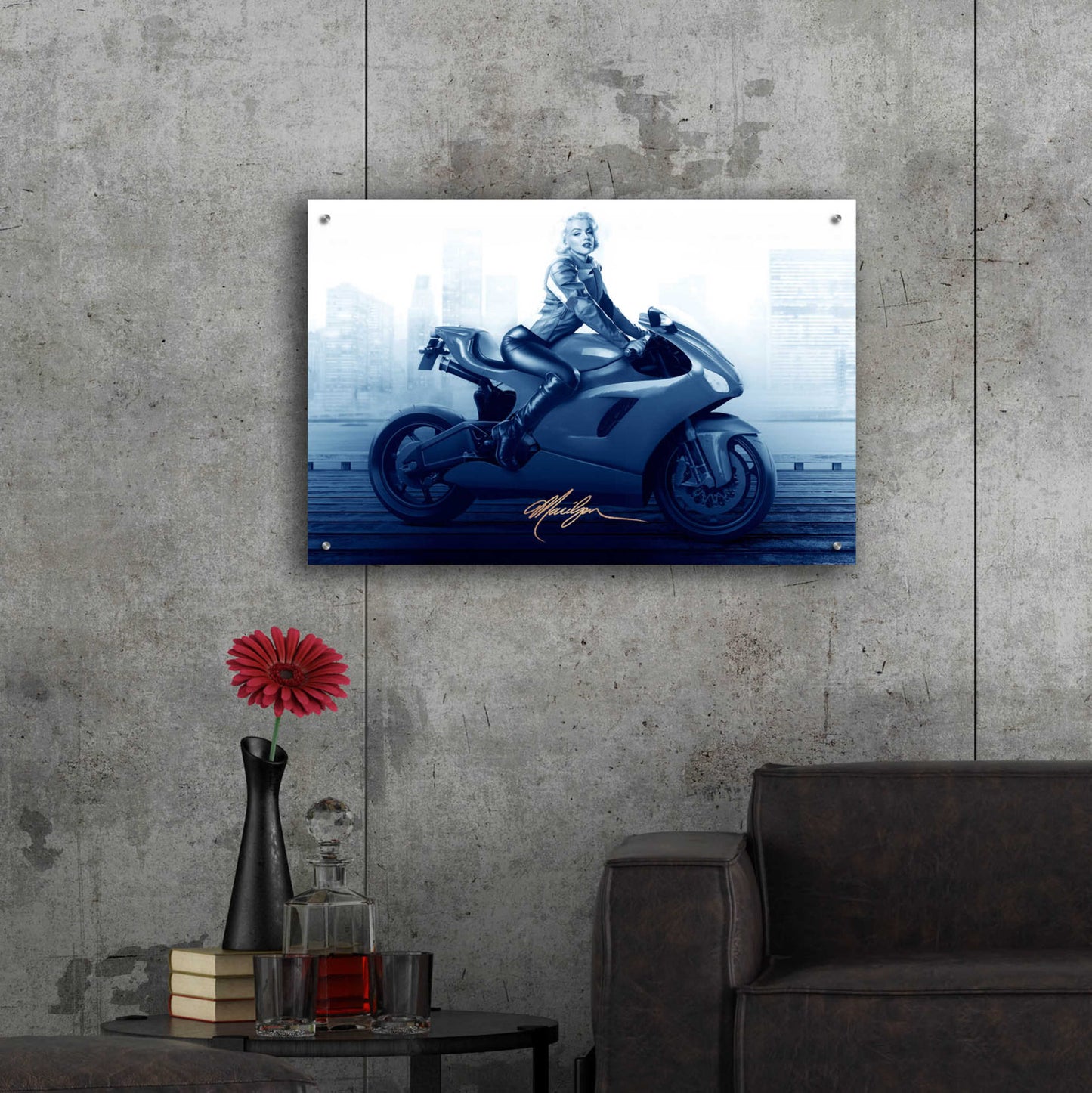 Epic Art 'Marilyn's Ride In Blue' by JJ Brando, Acrylic Glass Wall Art,36x24