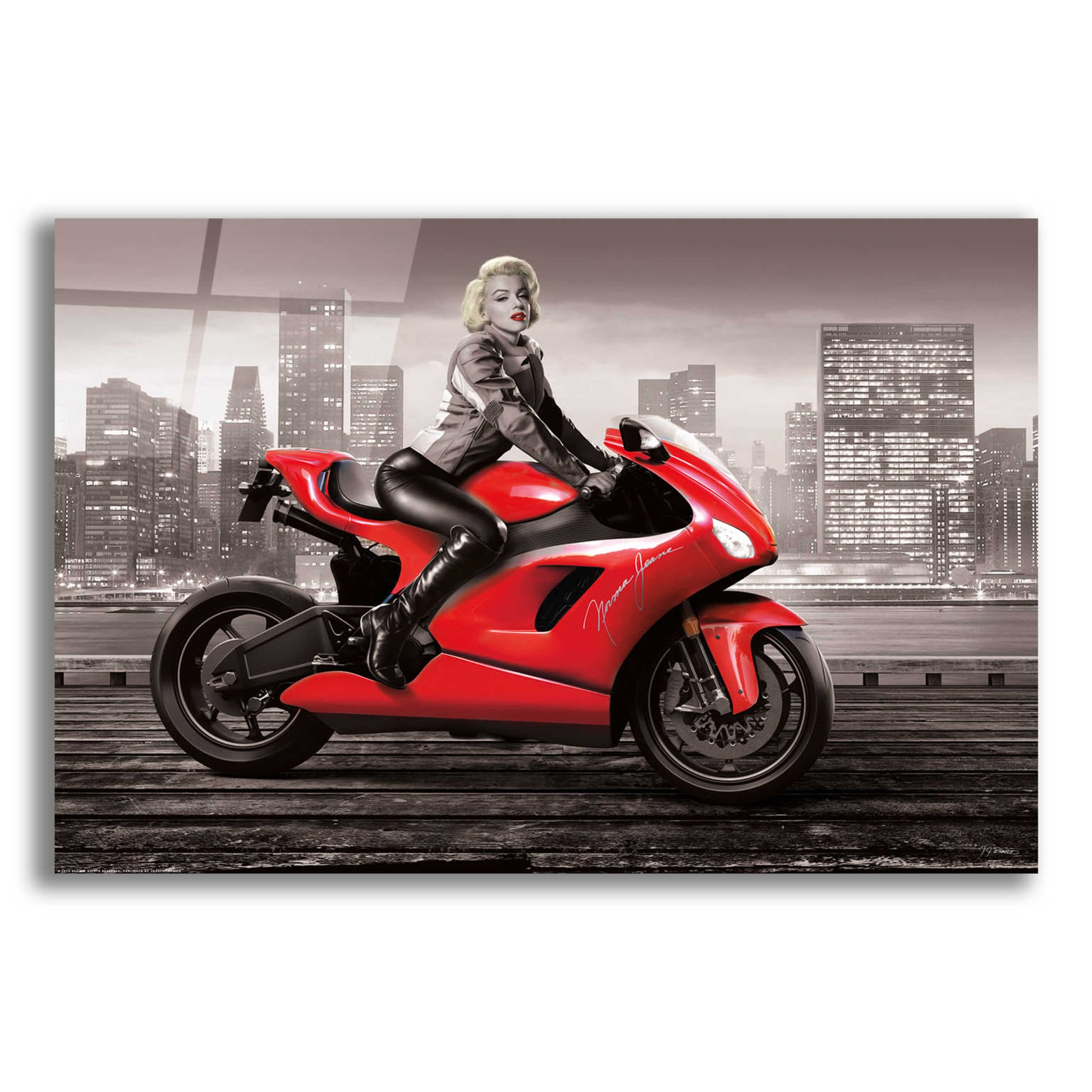 Epic Art 'Marilyn's Ride BW' by JJ Brando, Acrylic Glass Wall Art,16x12