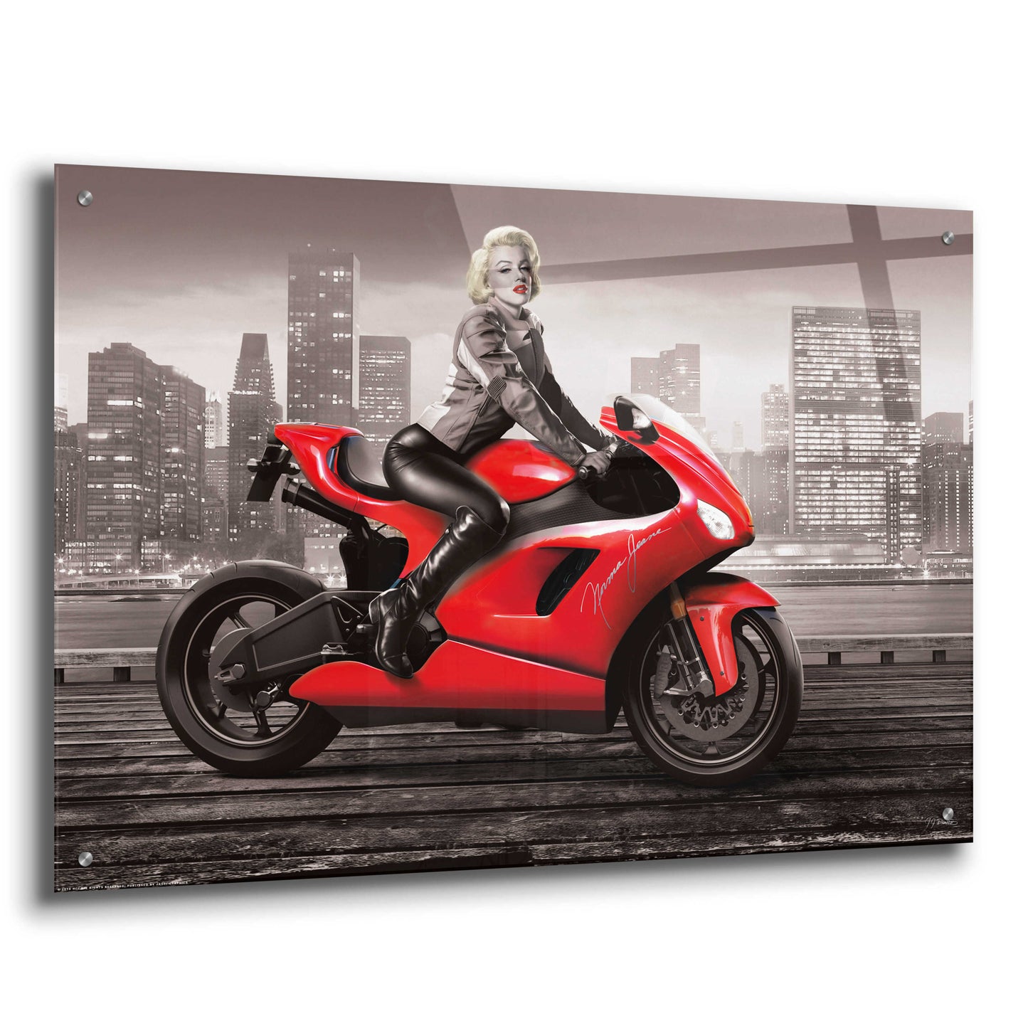 Epic Art 'Marilyn's Ride BW' by JJ Brando, Acrylic Glass Wall Art,36x24