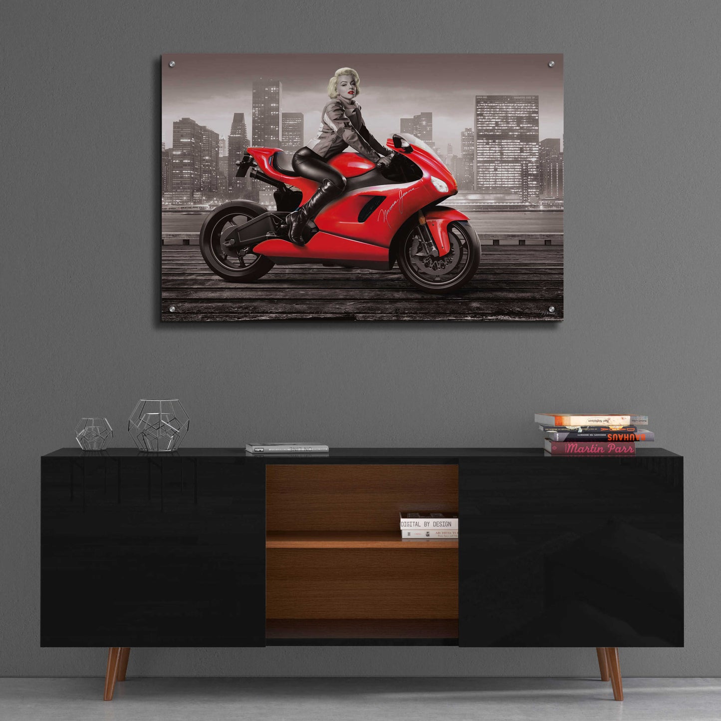 Epic Art 'Marilyn's Ride BW' by JJ Brando, Acrylic Glass Wall Art,36x24