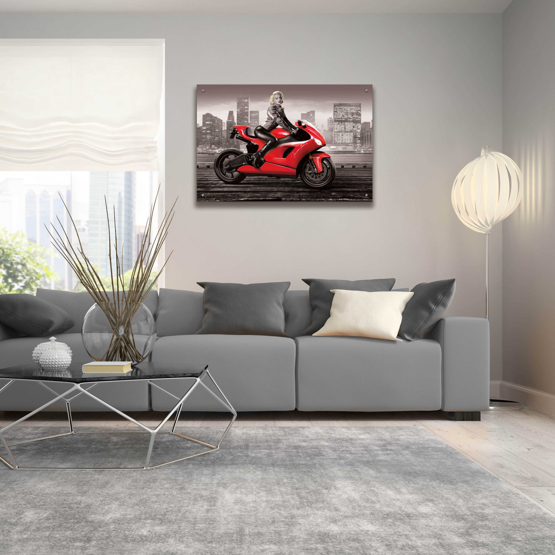 Epic Art 'Marilyn's Ride BW' by JJ Brando, Acrylic Glass Wall Art,36x24