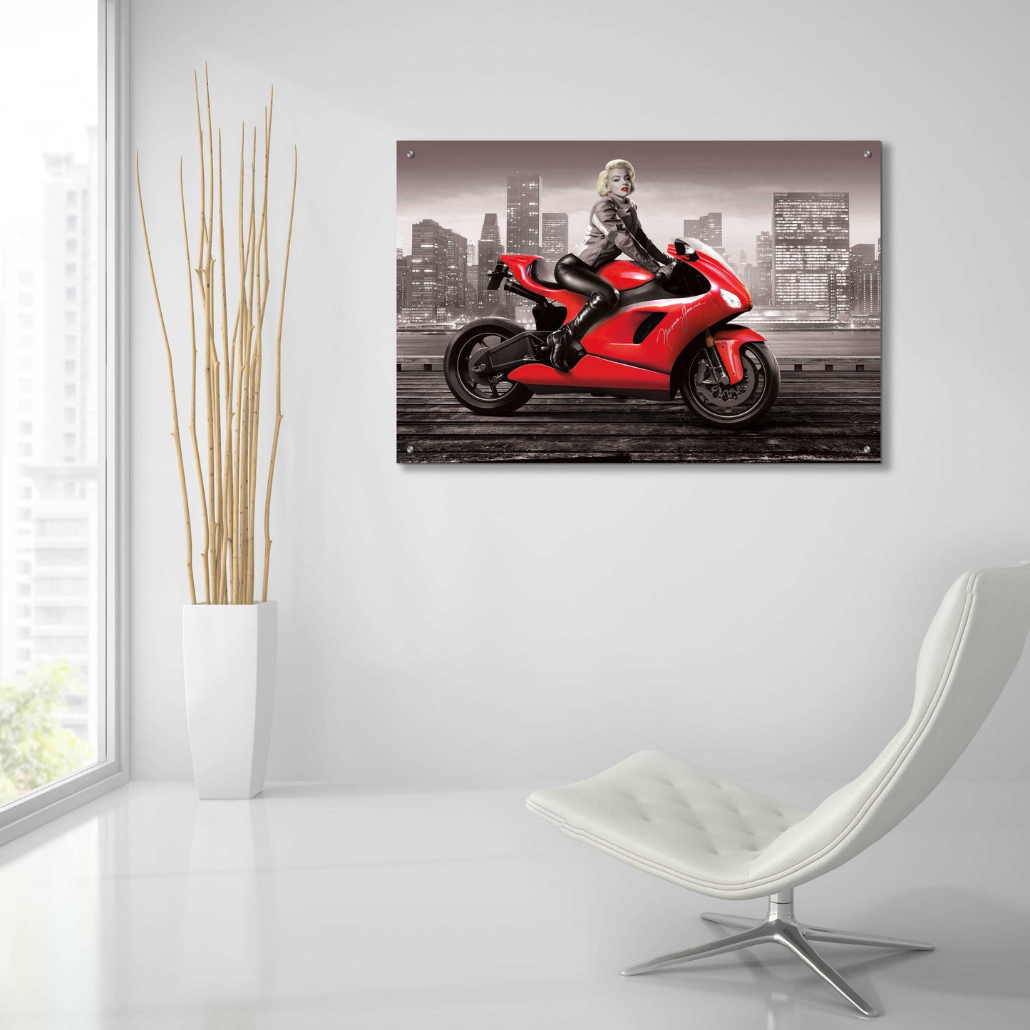 Epic Art 'Marilyn's Ride BW' by JJ Brando, Acrylic Glass Wall Art,36x24