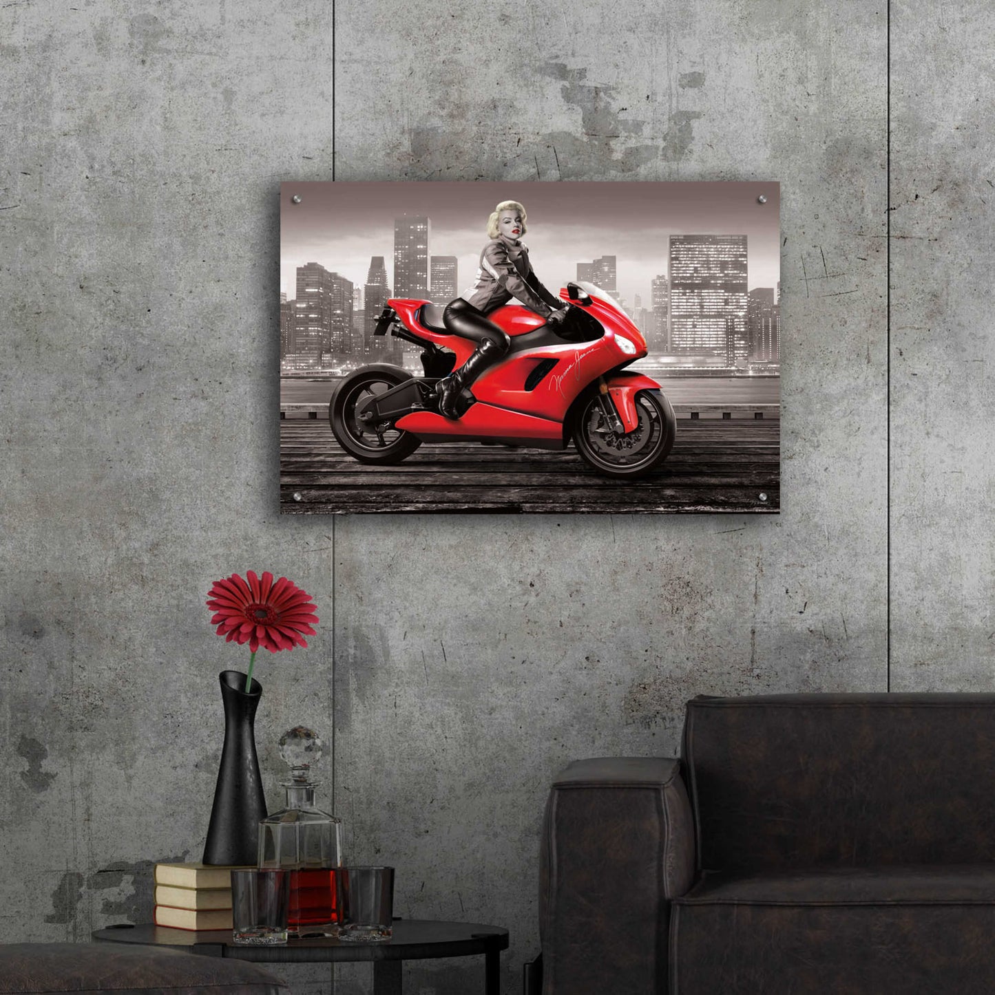 Epic Art 'Marilyn's Ride BW' by JJ Brando, Acrylic Glass Wall Art,36x24