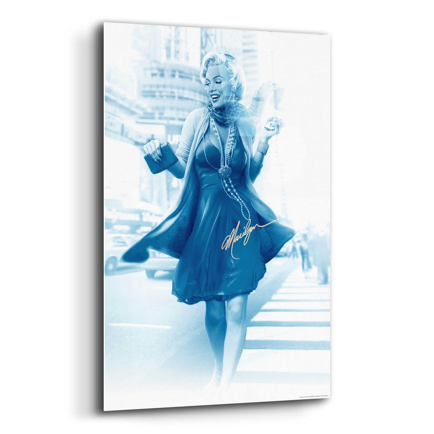 Epic Art 'Marilyn In The City Blue' by JJ Brando, Acrylic Glass Wall Art,12x16