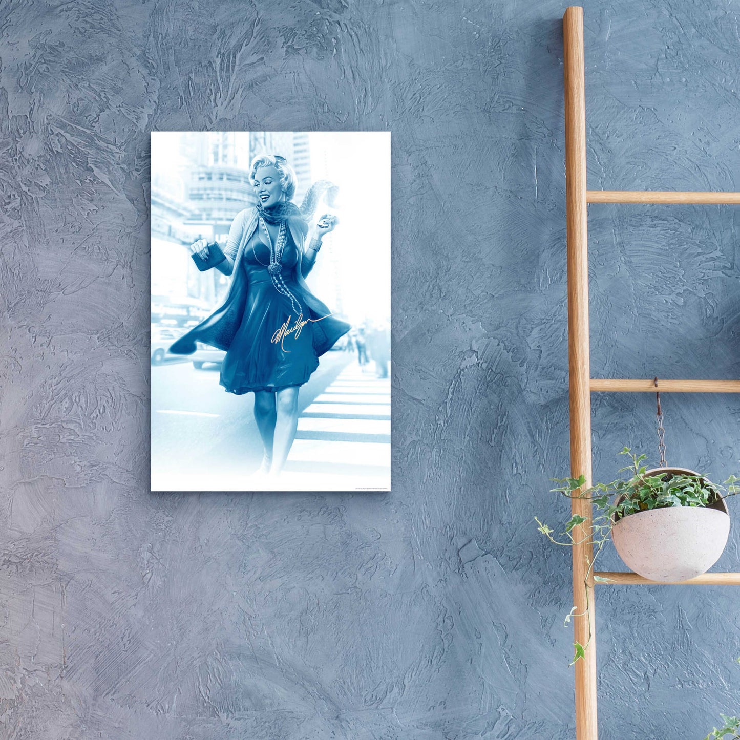 Epic Art 'Marilyn In The City Blue' by JJ Brando, Acrylic Glass Wall Art,16x24