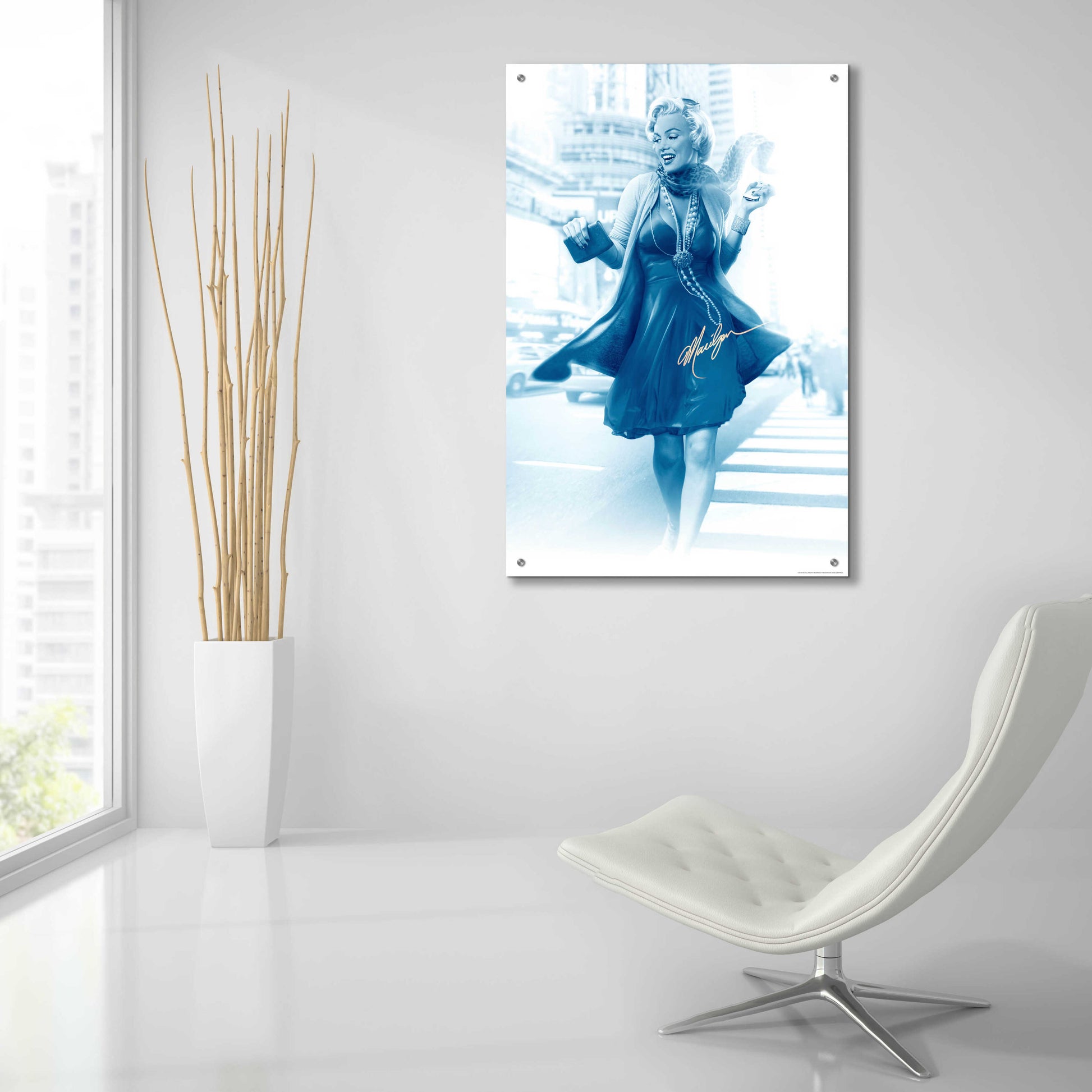 Epic Art 'Marilyn In The City Blue' by JJ Brando, Acrylic Glass Wall Art,24x36