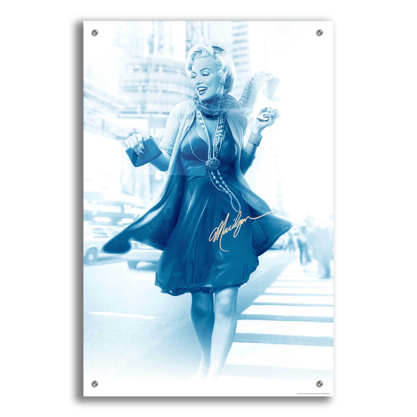 Epic Art 'Marilyn In The City Blue' by JJ Brando, Acrylic Glass Wall Art,24x36