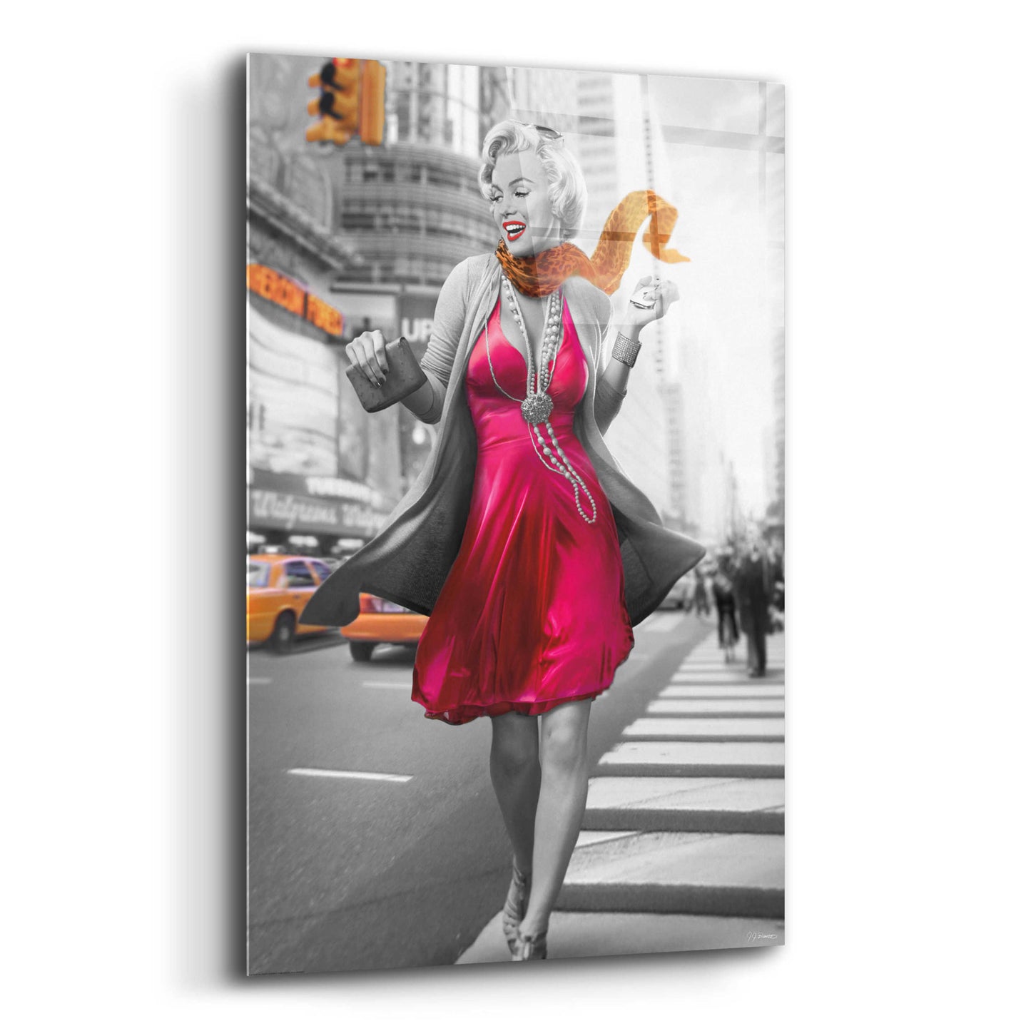 Epic Art 'Marilyn In The City BW' by JJ Brando, Acrylic Glass Wall Art,12x16