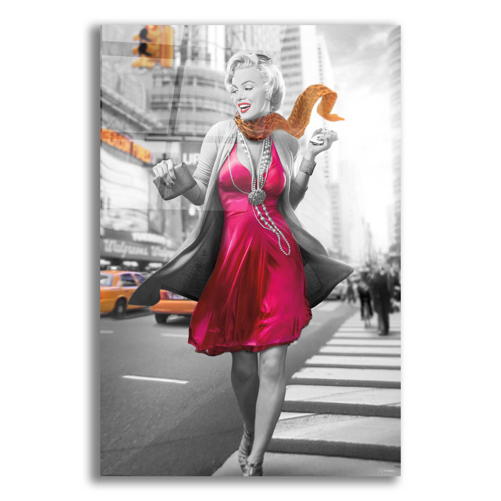 Epic Art 'Marilyn In The City BW' by JJ Brando, Acrylic Glass Wall Art,12x16