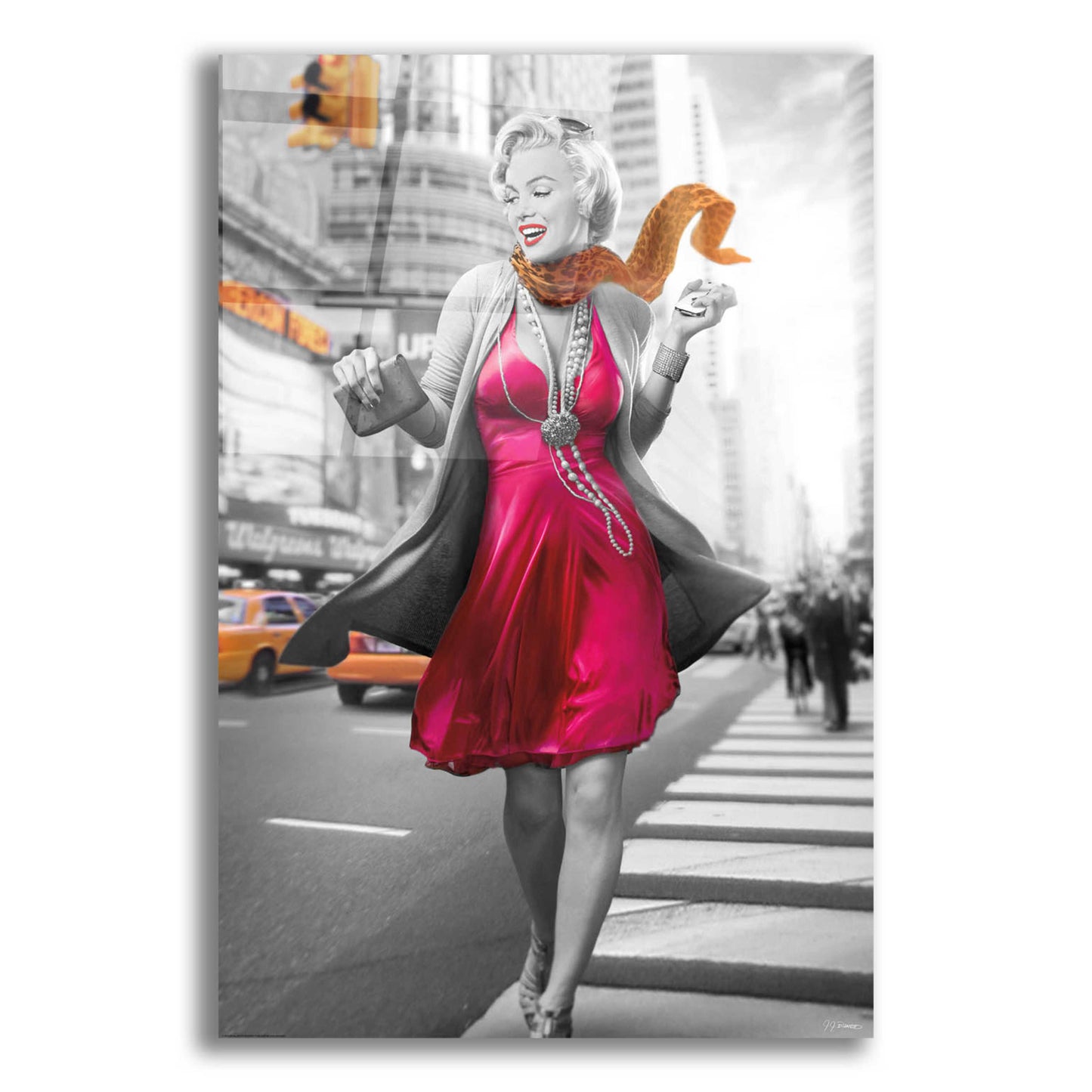 Epic Art 'Marilyn In The City BW' by JJ Brando, Acrylic Glass Wall Art,16x24