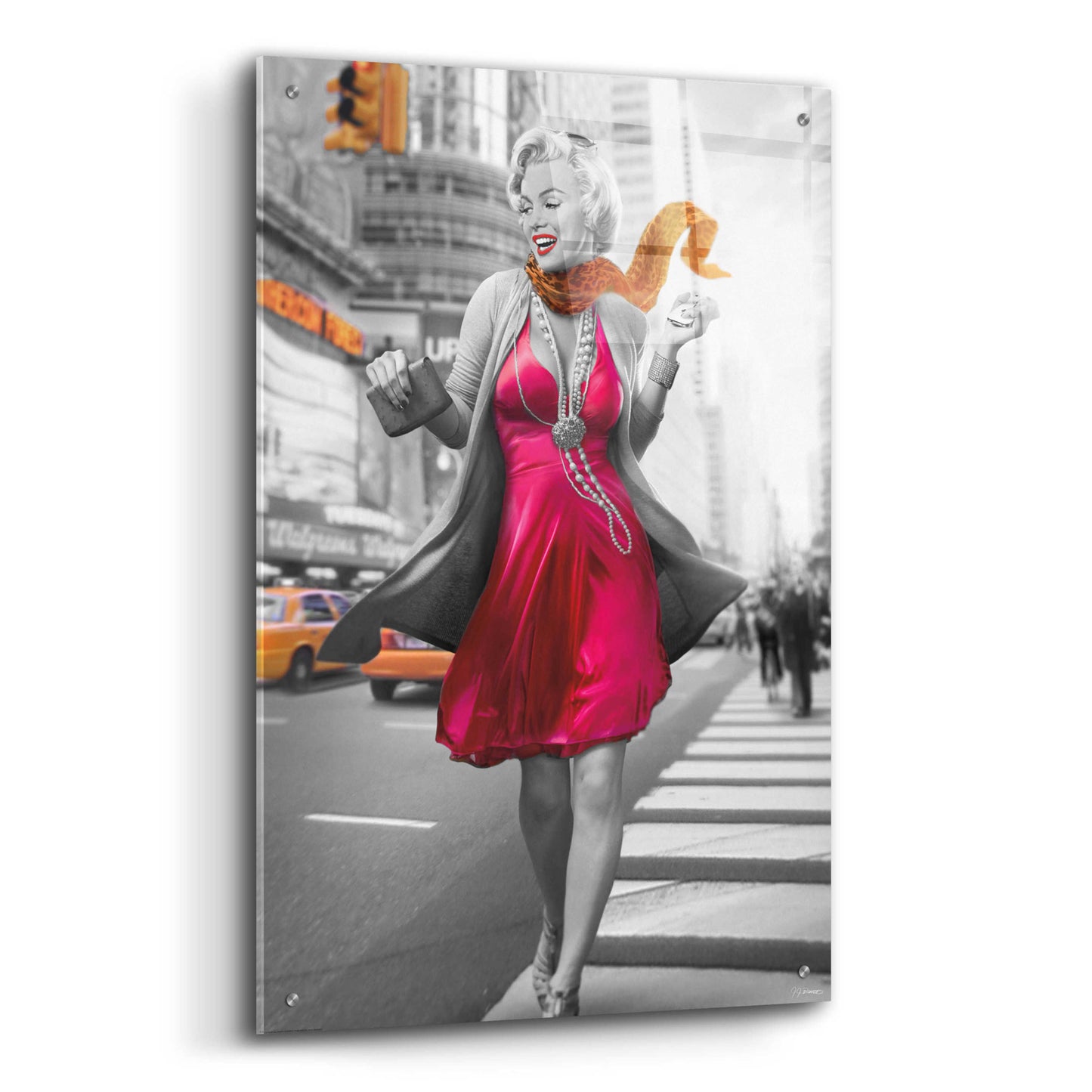 Epic Art 'Marilyn In The City BW' by JJ Brando, Acrylic Glass Wall Art,24x36