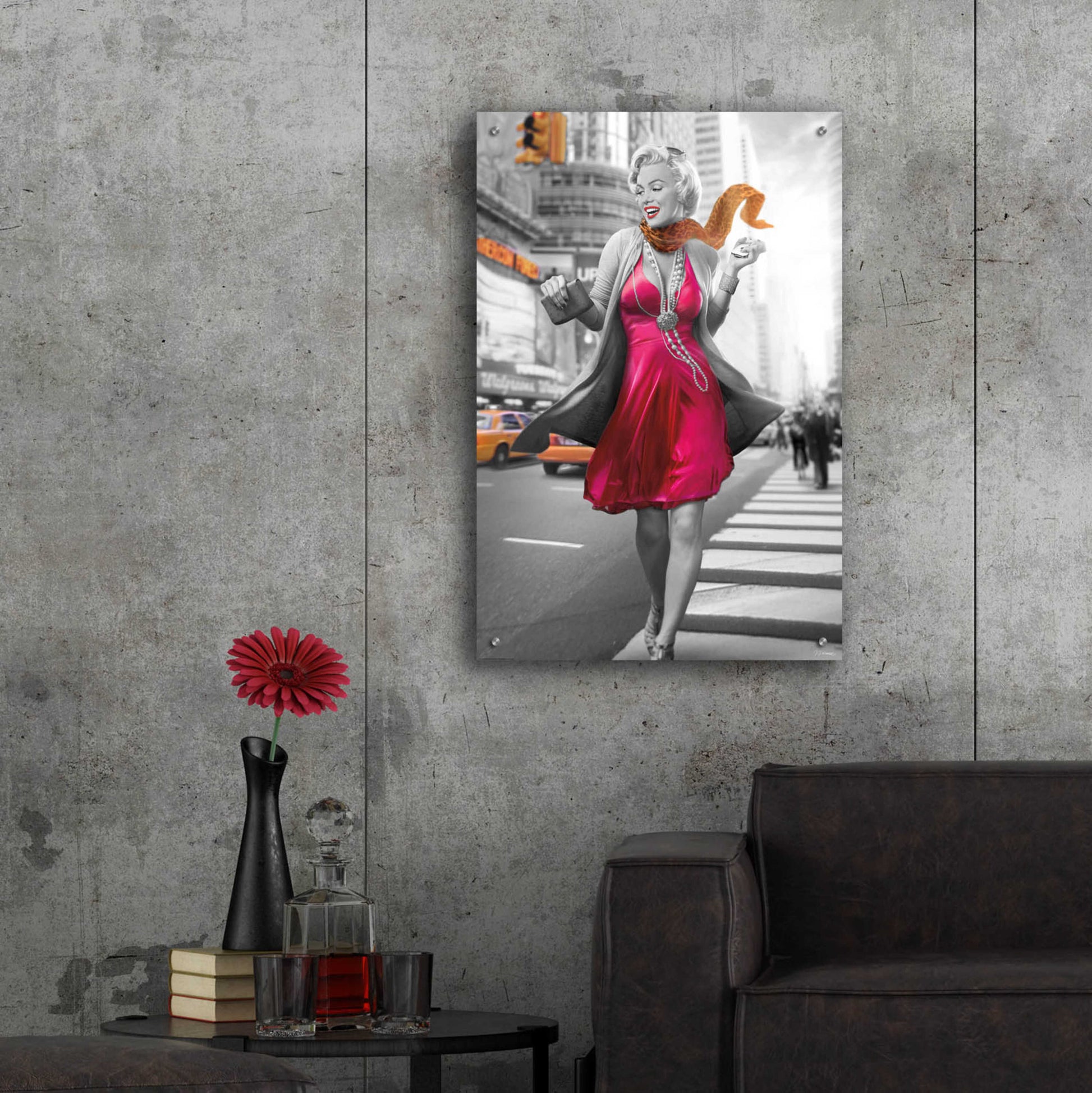 Epic Art 'Marilyn In The City BW' by JJ Brando, Acrylic Glass Wall Art,24x36