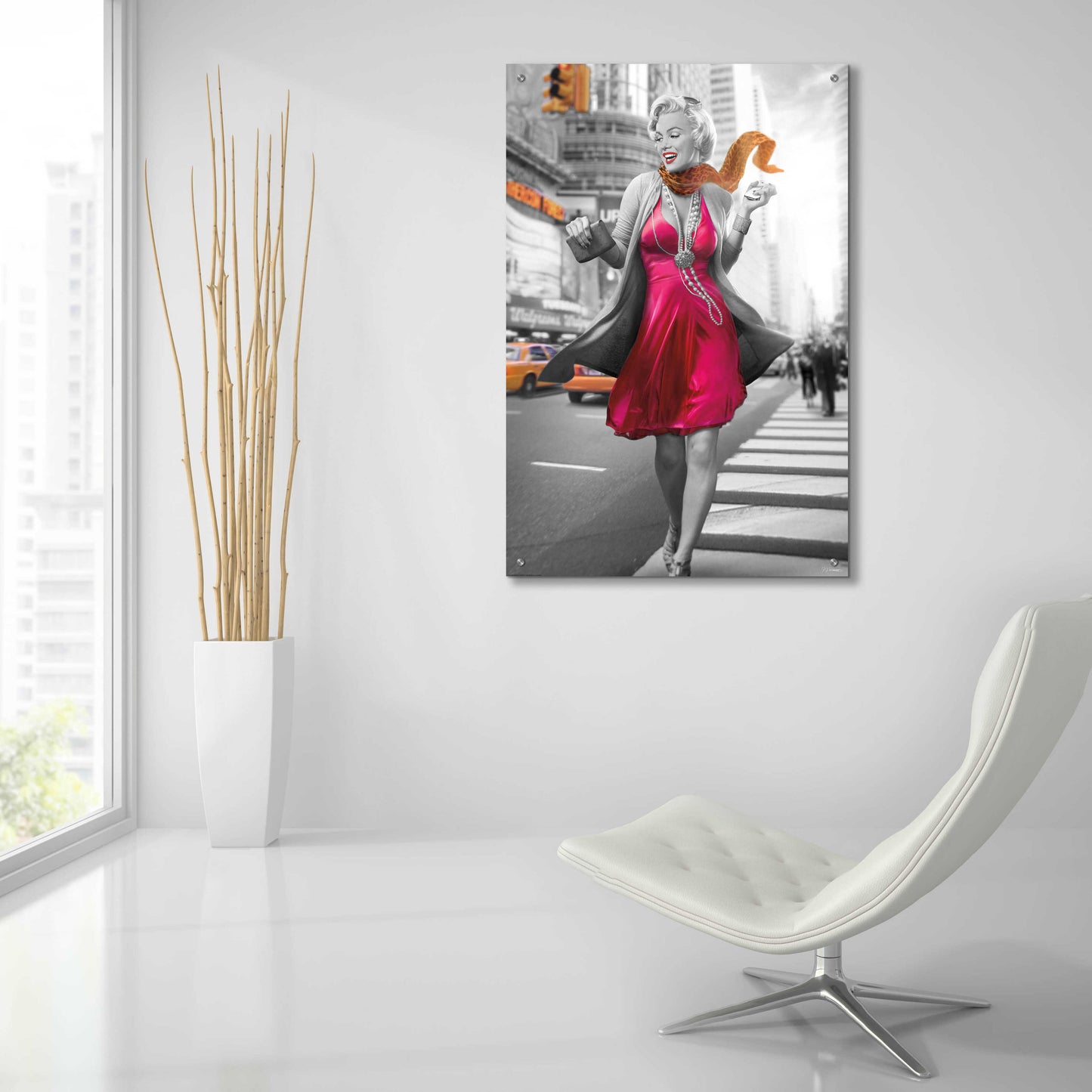 Epic Art 'Marilyn In The City BW' by JJ Brando, Acrylic Glass Wall Art,24x36