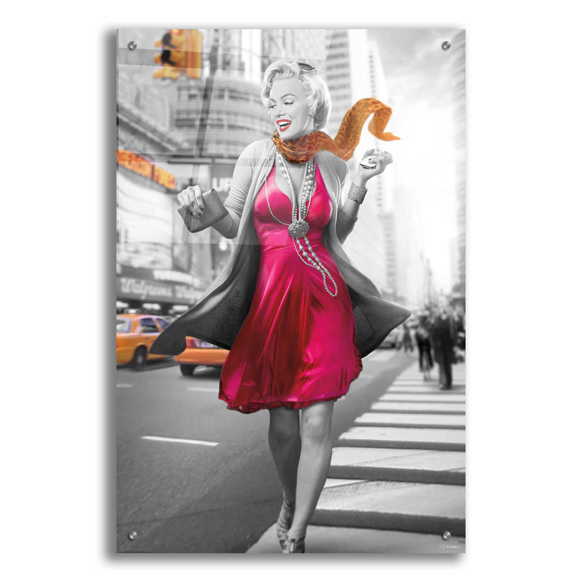 Epic Art 'Marilyn In The City BW' by JJ Brando, Acrylic Glass Wall Art,24x36