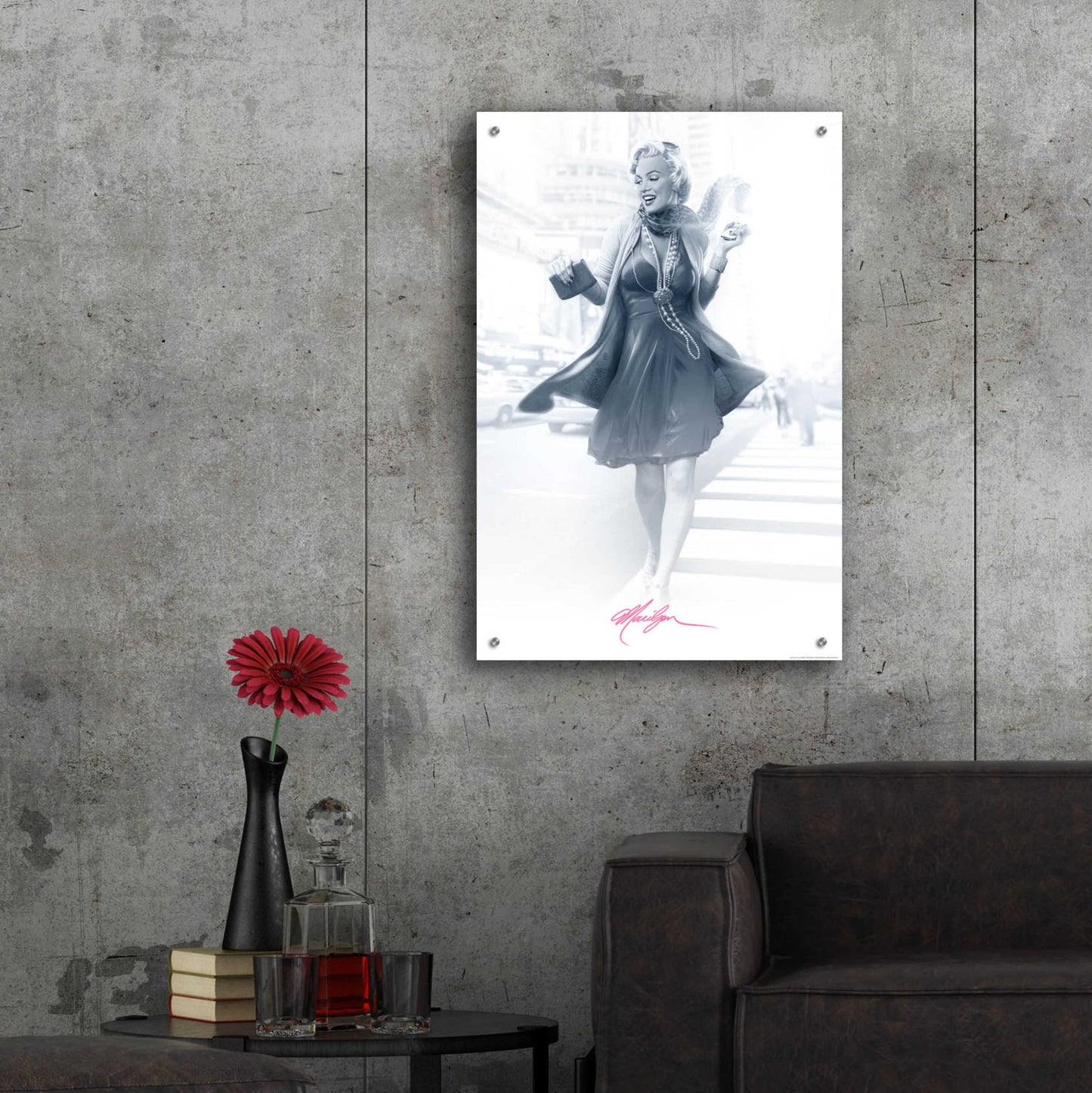 Epic Art 'Marilyn In The City Pink' by JJ Brando, Acrylic Glass Wall Art,24x36