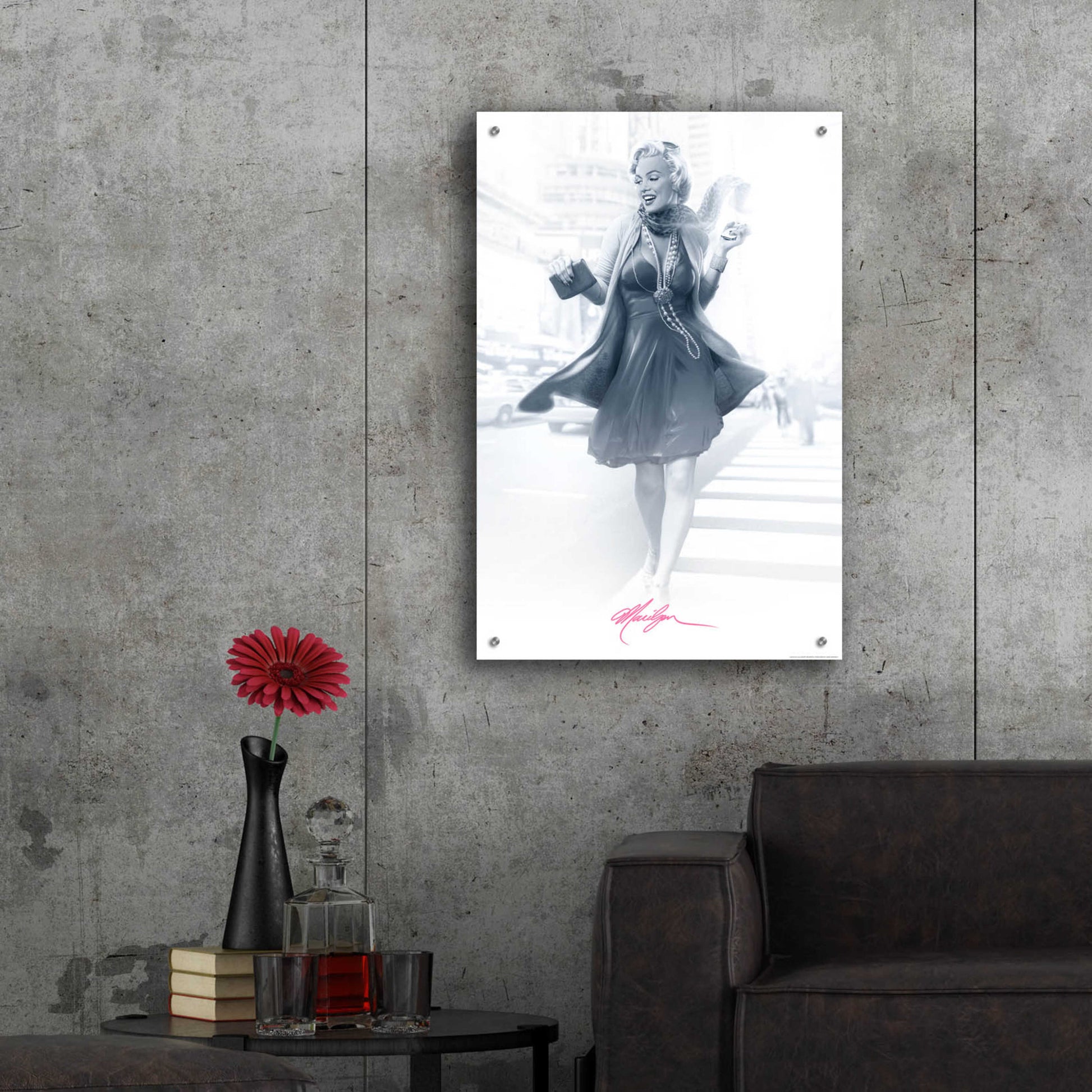 Epic Art 'Marilyn In The City Pink' by JJ Brando, Acrylic Glass Wall Art,24x36