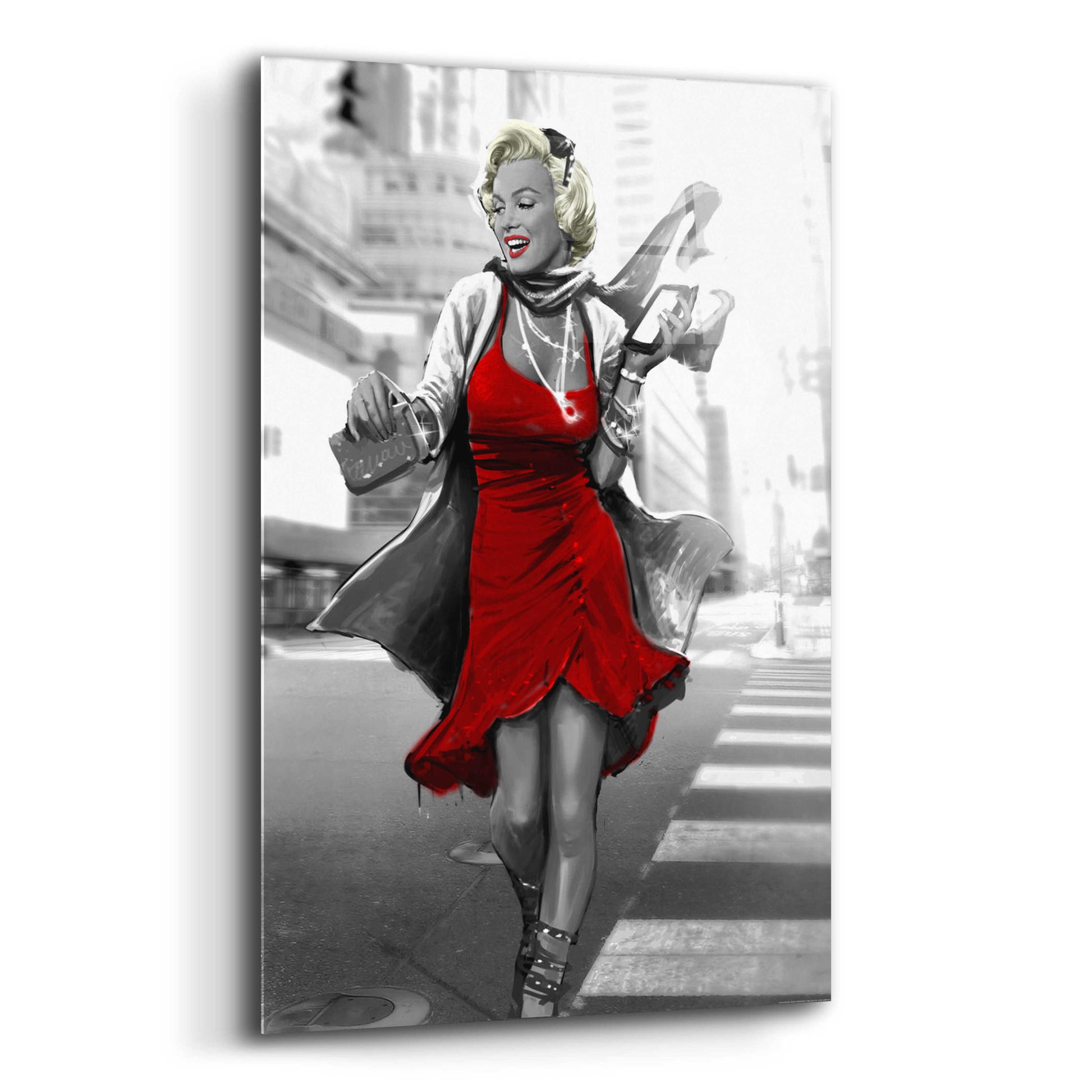 Epic Art 'Marilyn In The City Red Dress' by JJ Brando, Acrylic Glass Wall Art,12x16