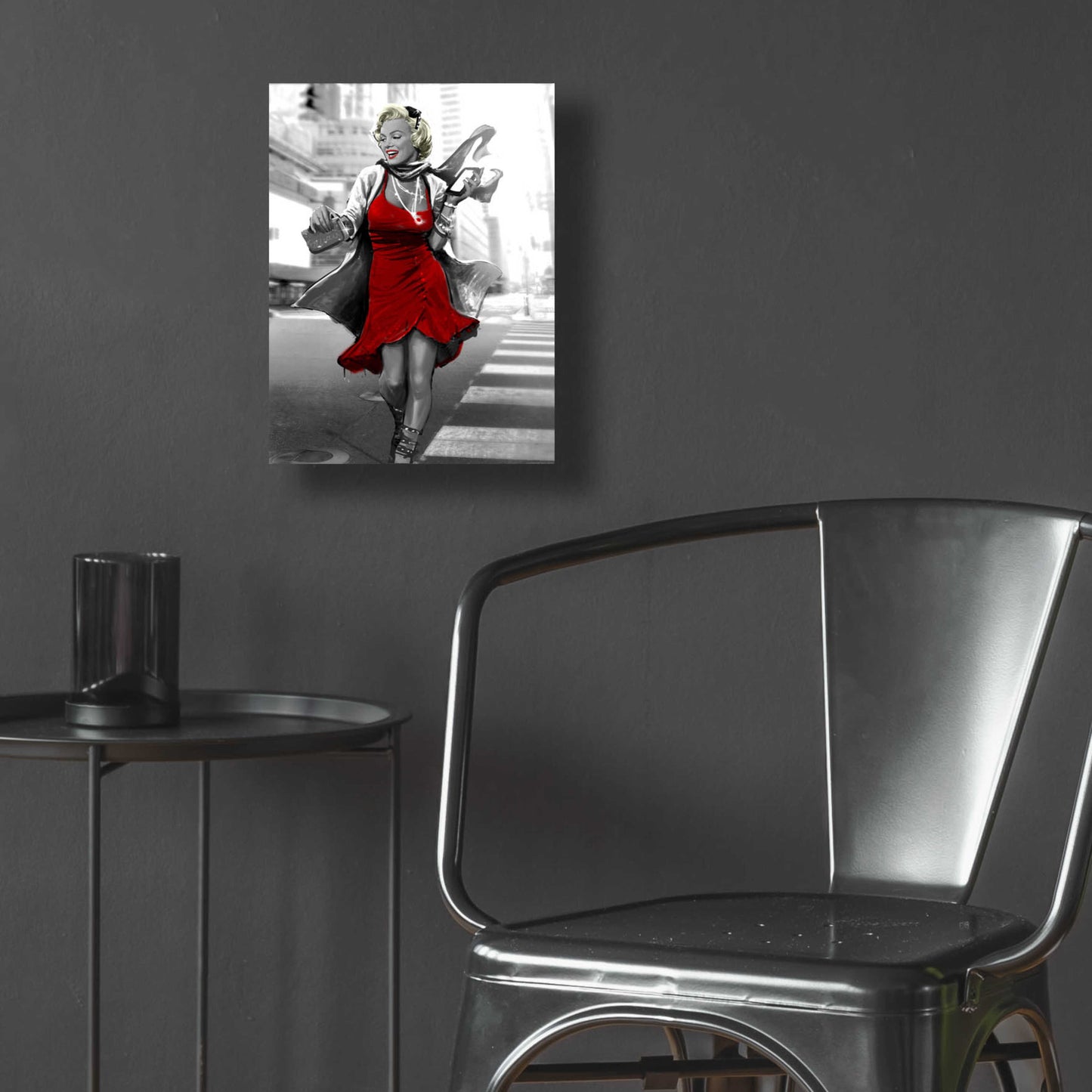 Epic Art 'Marilyn In The City Red Dress' by JJ Brando, Acrylic Glass Wall Art,12x16