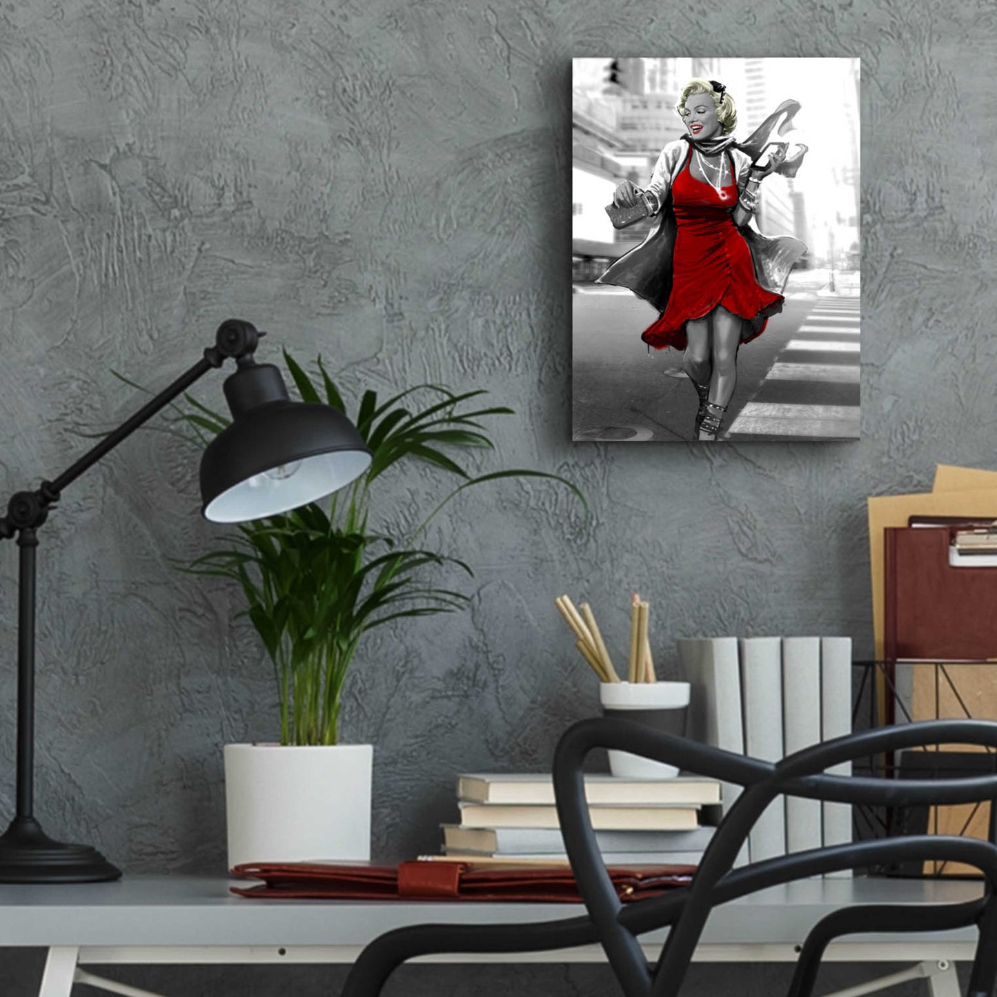 Epic Art 'Marilyn In The City Red Dress' by JJ Brando, Acrylic Glass Wall Art,12x16