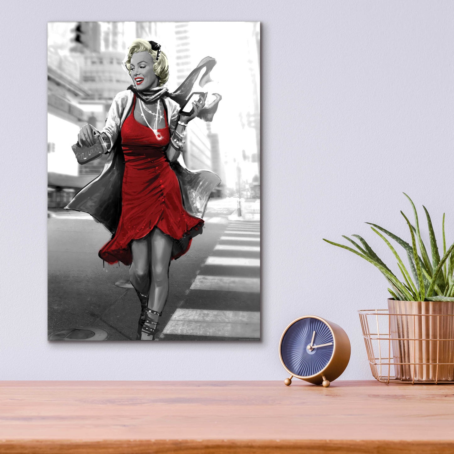 Epic Art 'Marilyn In The City Red Dress' by JJ Brando, Acrylic Glass Wall Art,12x16