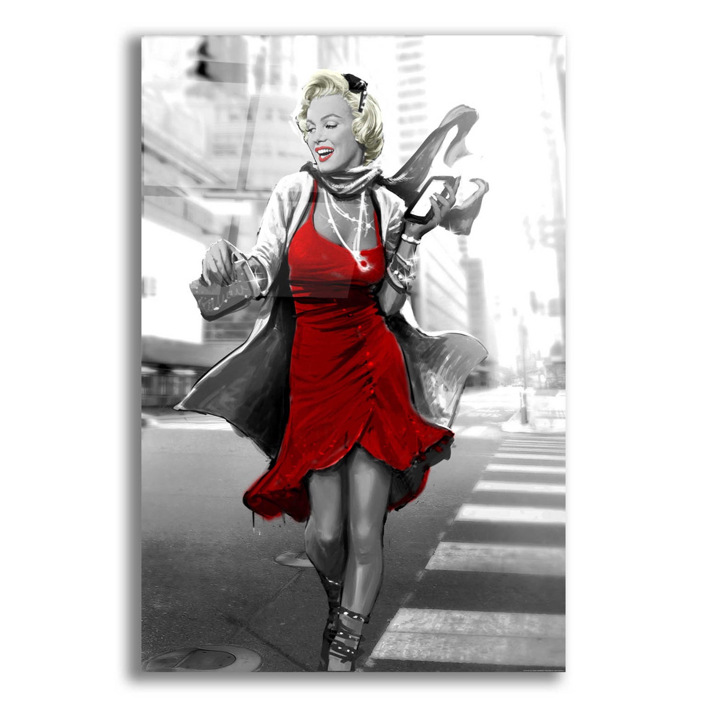 Epic Art 'Marilyn In The City Red Dress' by JJ Brando, Acrylic Glass Wall Art,12x16