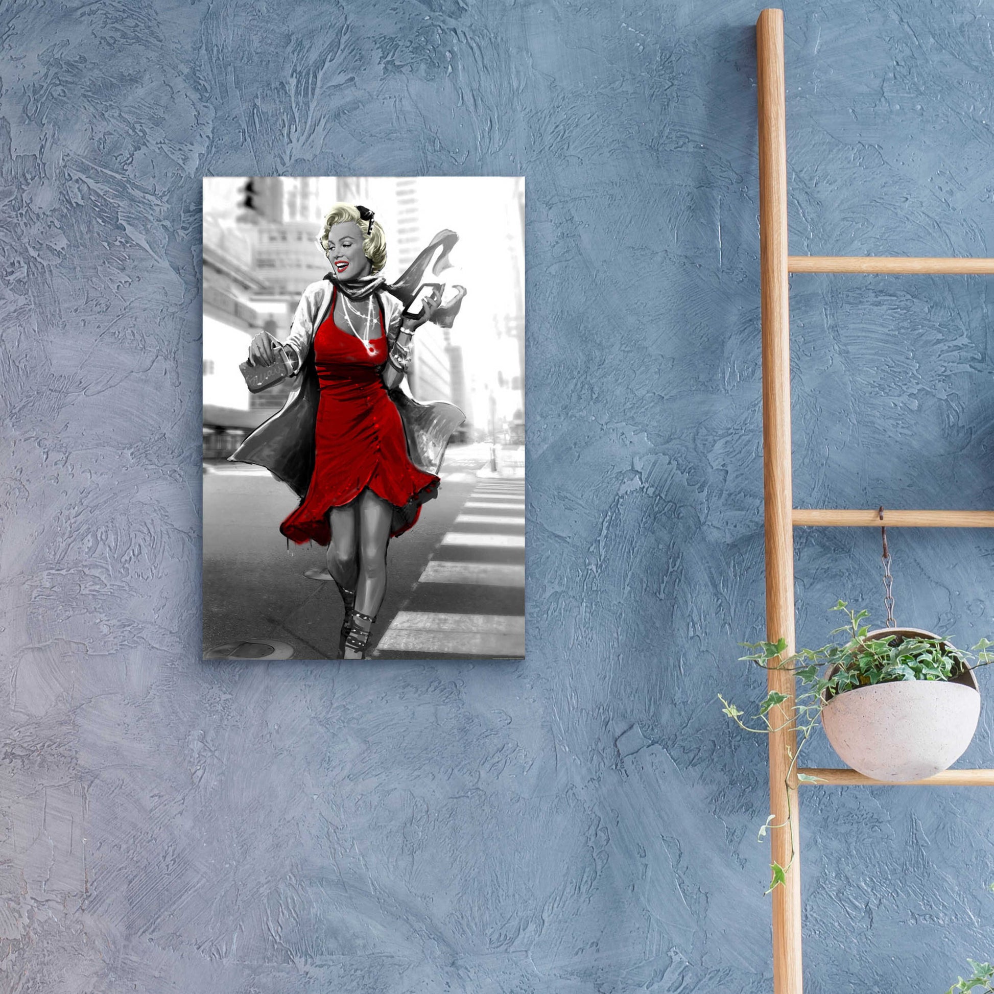 Epic Art 'Marilyn In The City Red Dress' by JJ Brando, Acrylic Glass Wall Art,16x24