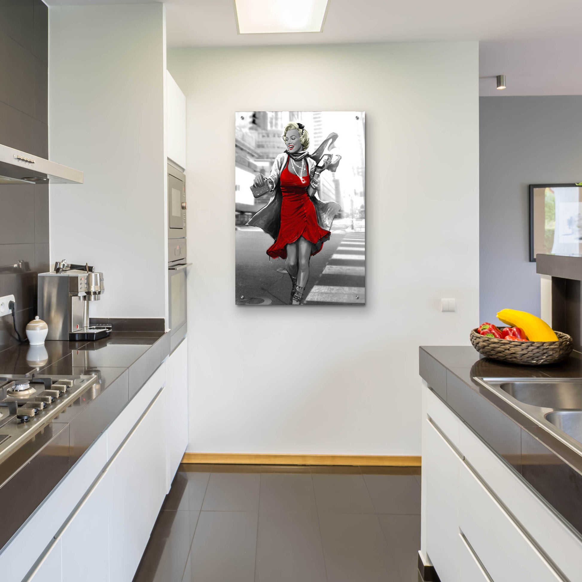 Epic Art 'Marilyn In The City Red Dress' by JJ Brando, Acrylic Glass Wall Art,24x36