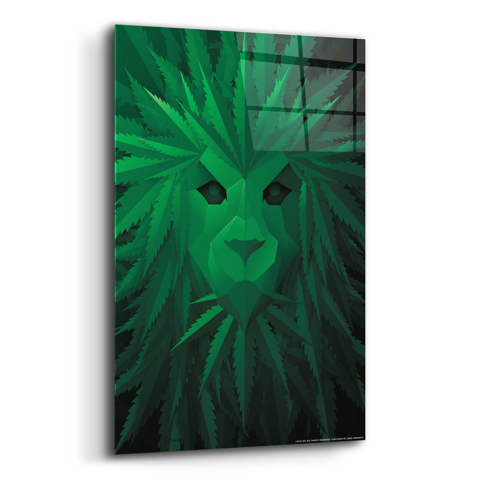 Epic Art 'Green Lion' by JJ Brando, Acrylic Glass Wall Art,12x16