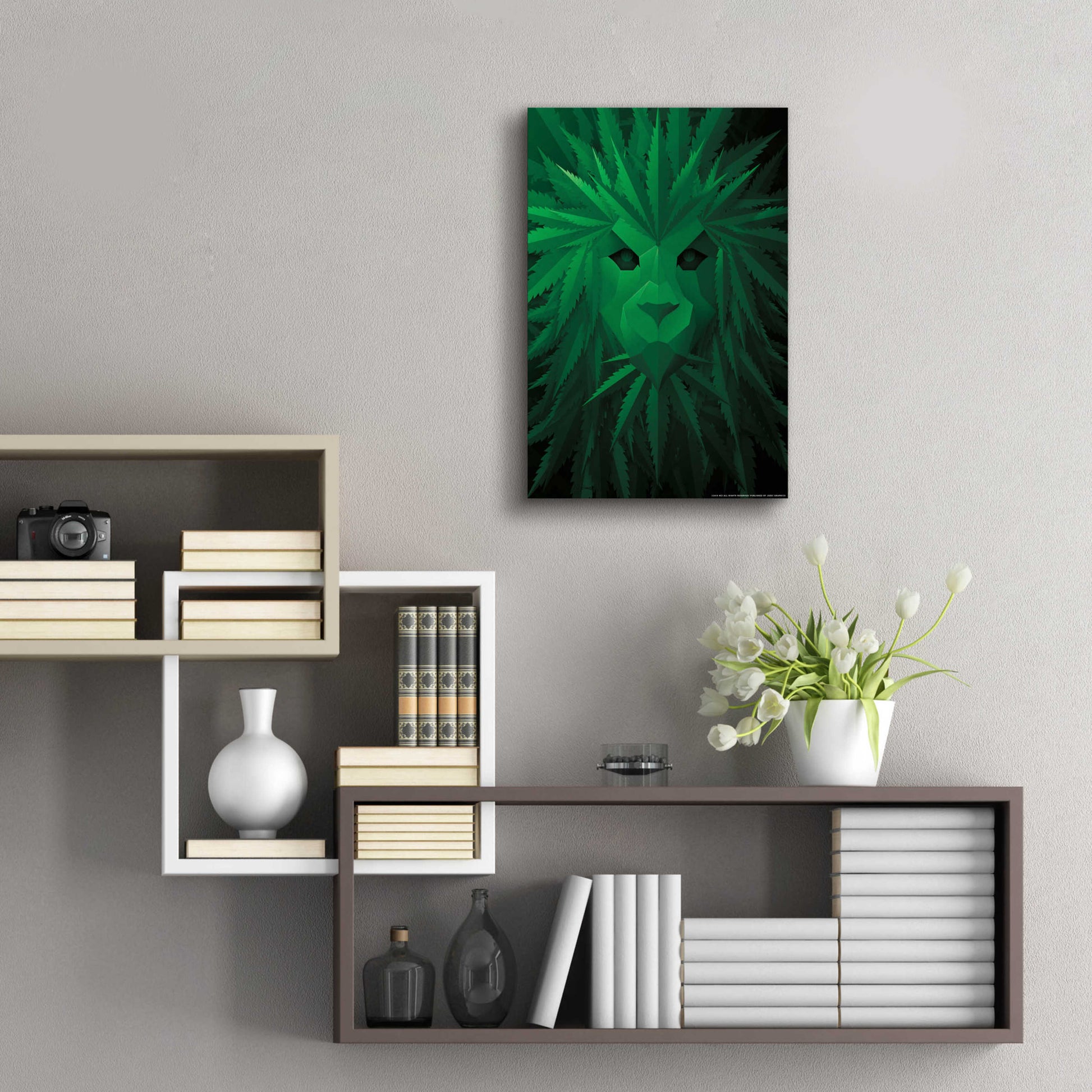 Epic Art 'Green Lion' by JJ Brando, Acrylic Glass Wall Art,16x24