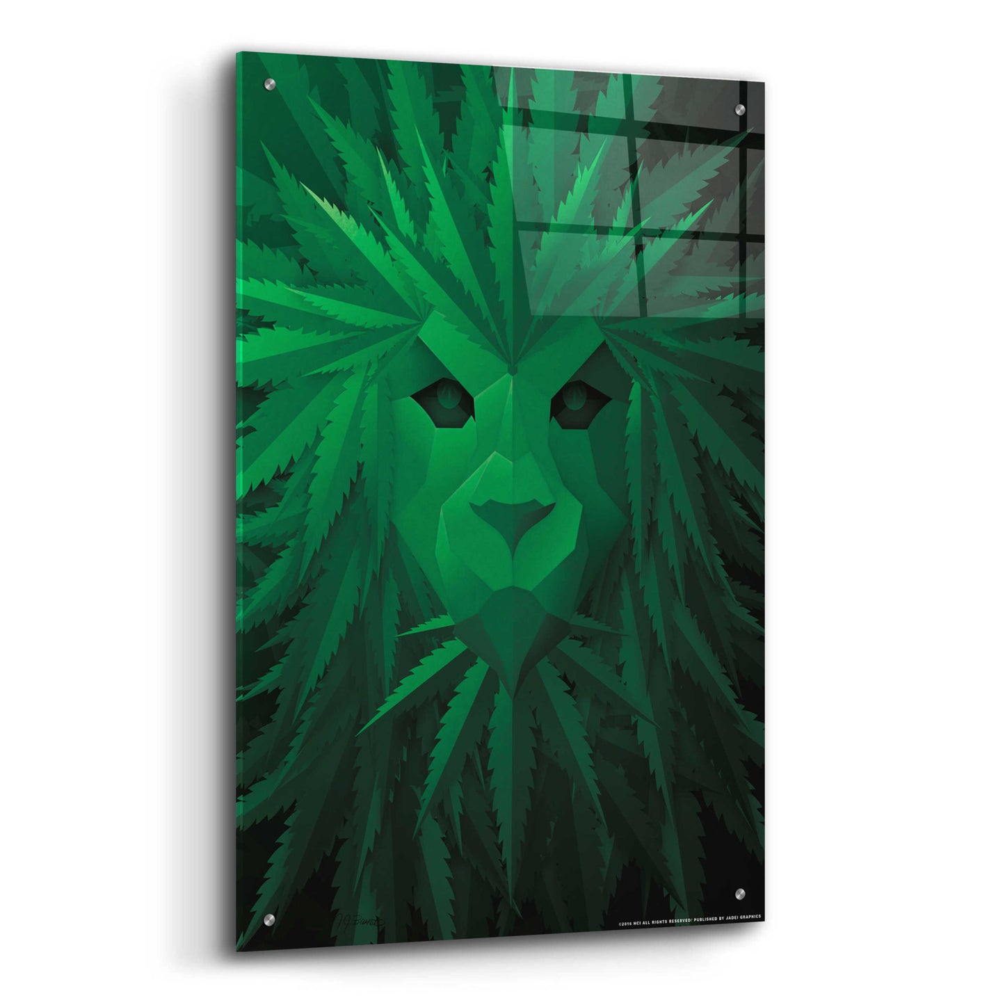 Epic Art 'Green Lion' by JJ Brando, Acrylic Glass Wall Art,24x36