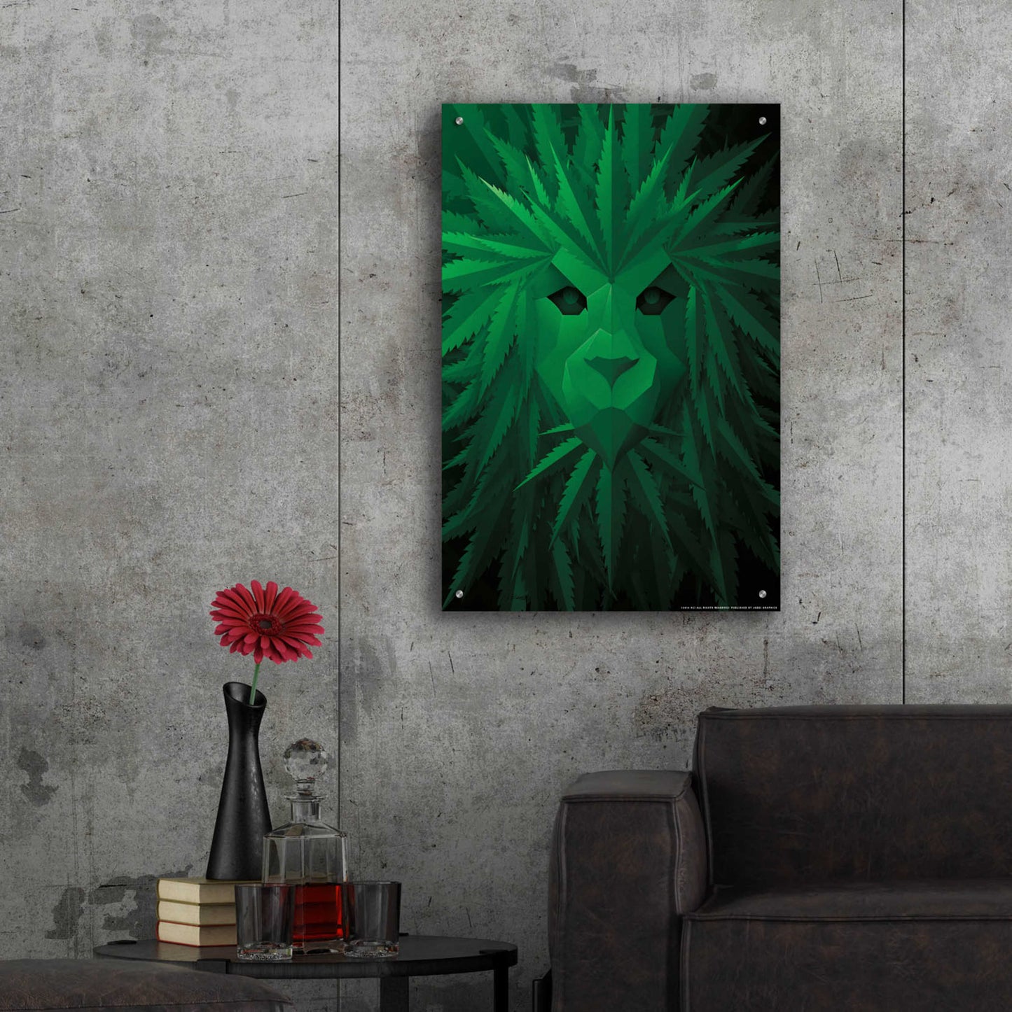 Epic Art 'Green Lion' by JJ Brando, Acrylic Glass Wall Art,24x36