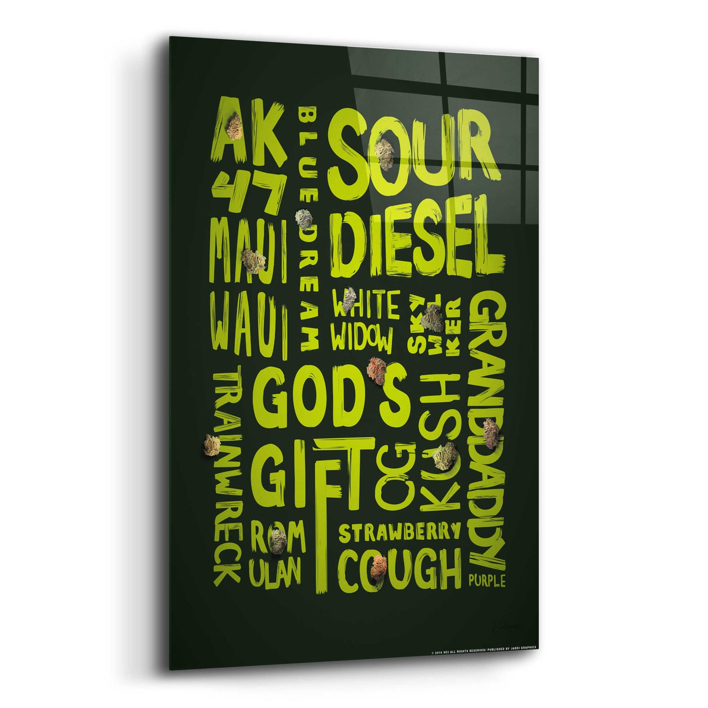 Epic Art 'Green Words' by JJ Brando, Acrylic Glass Wall Art,12x16