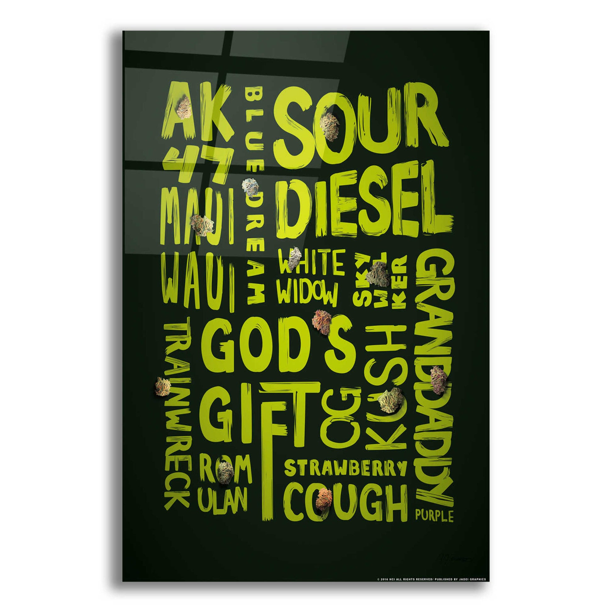 Epic Art 'Green Words' by JJ Brando, Acrylic Glass Wall Art,12x16