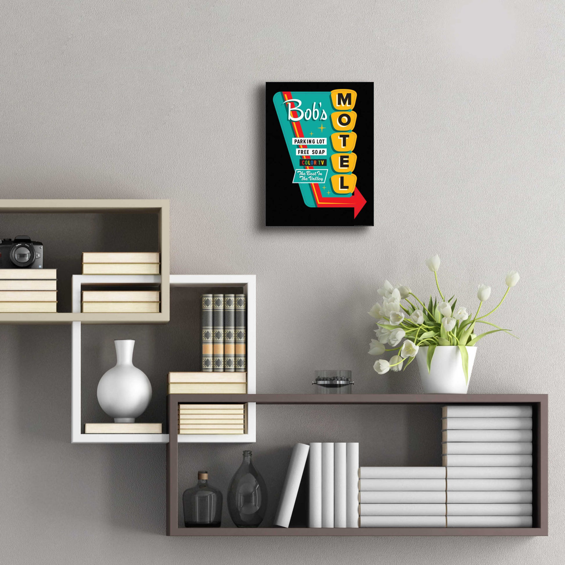 Epic Art 'Bob's Motel In Black' by JJ Brando, Acrylic Glass Wall Art,12x16