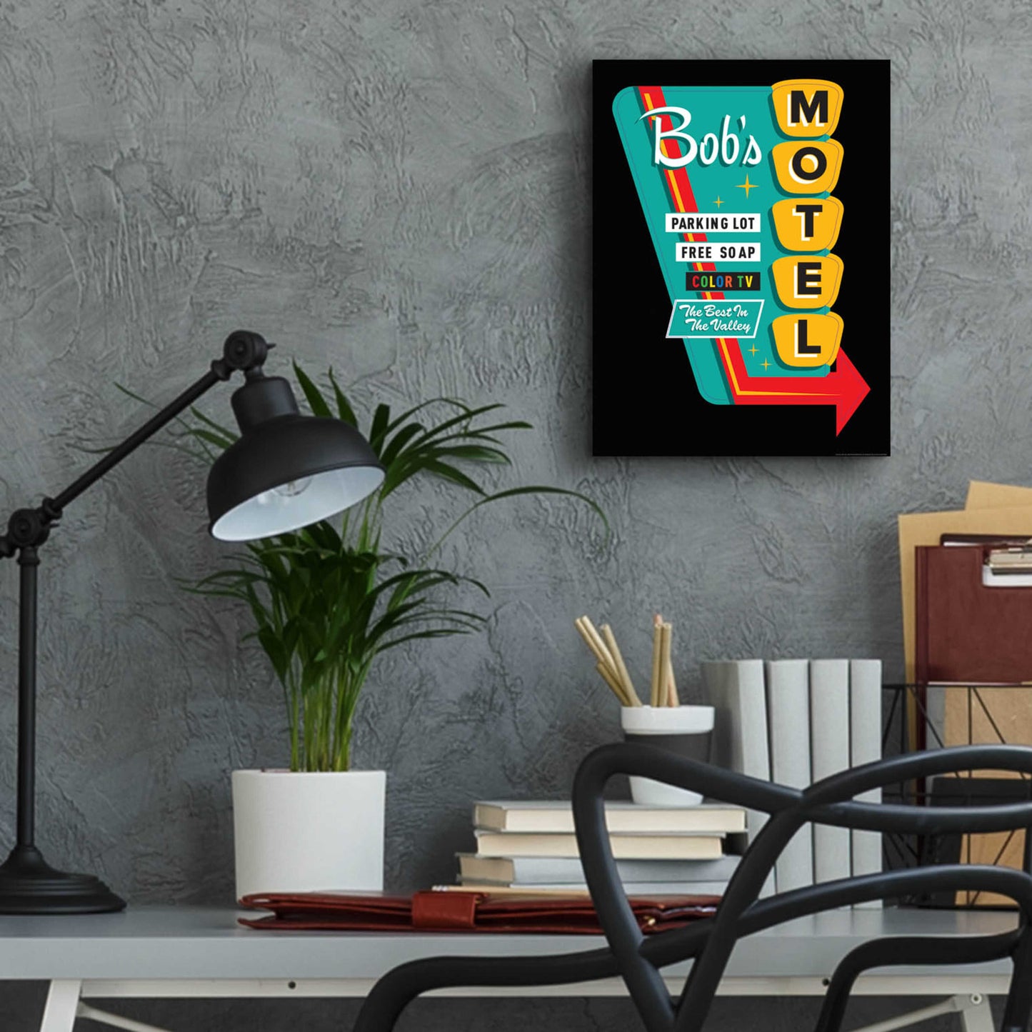 Epic Art 'Bob's Motel In Black' by JJ Brando, Acrylic Glass Wall Art,12x16