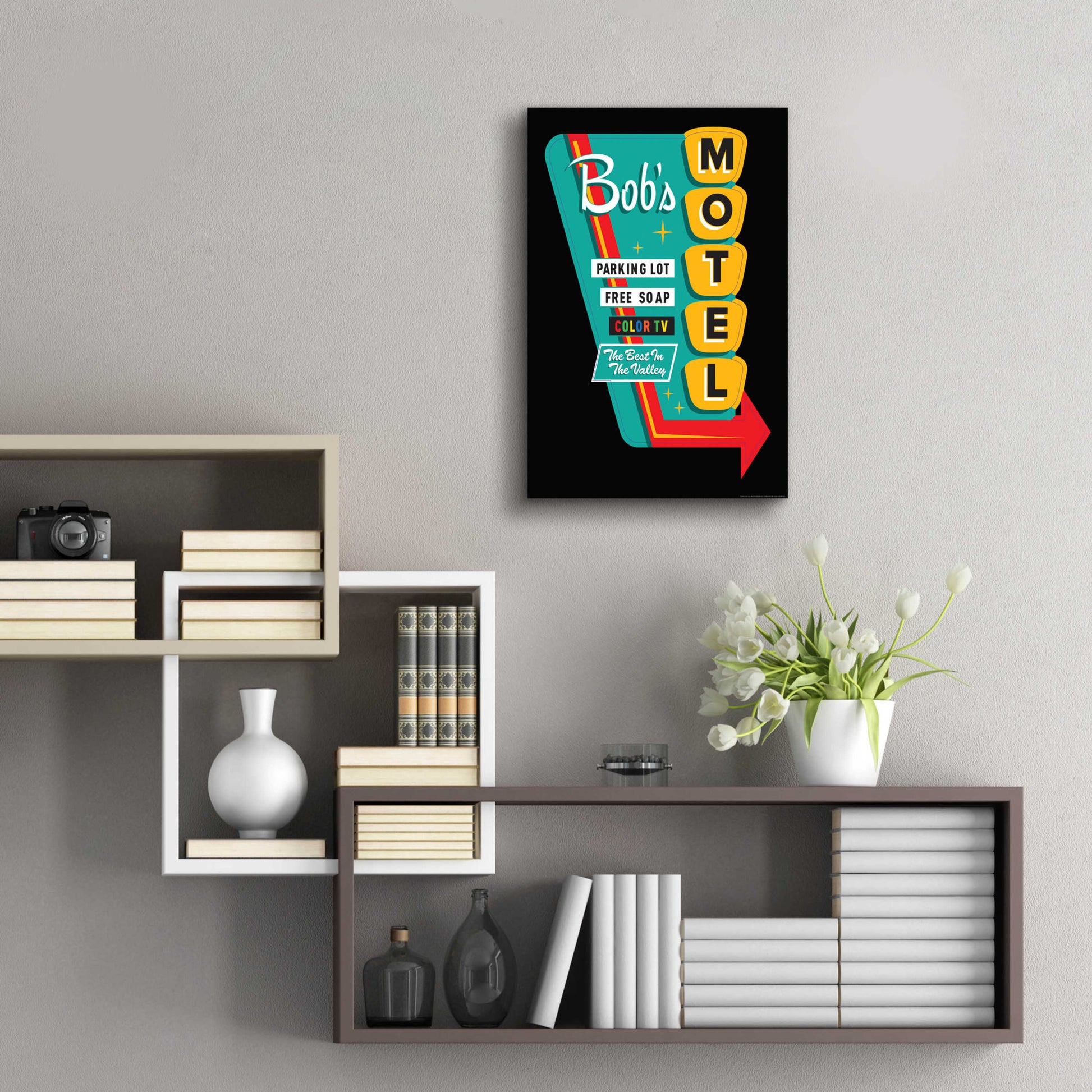 Epic Art 'Bob's Motel In Black' by JJ Brando, Acrylic Glass Wall Art,16x24